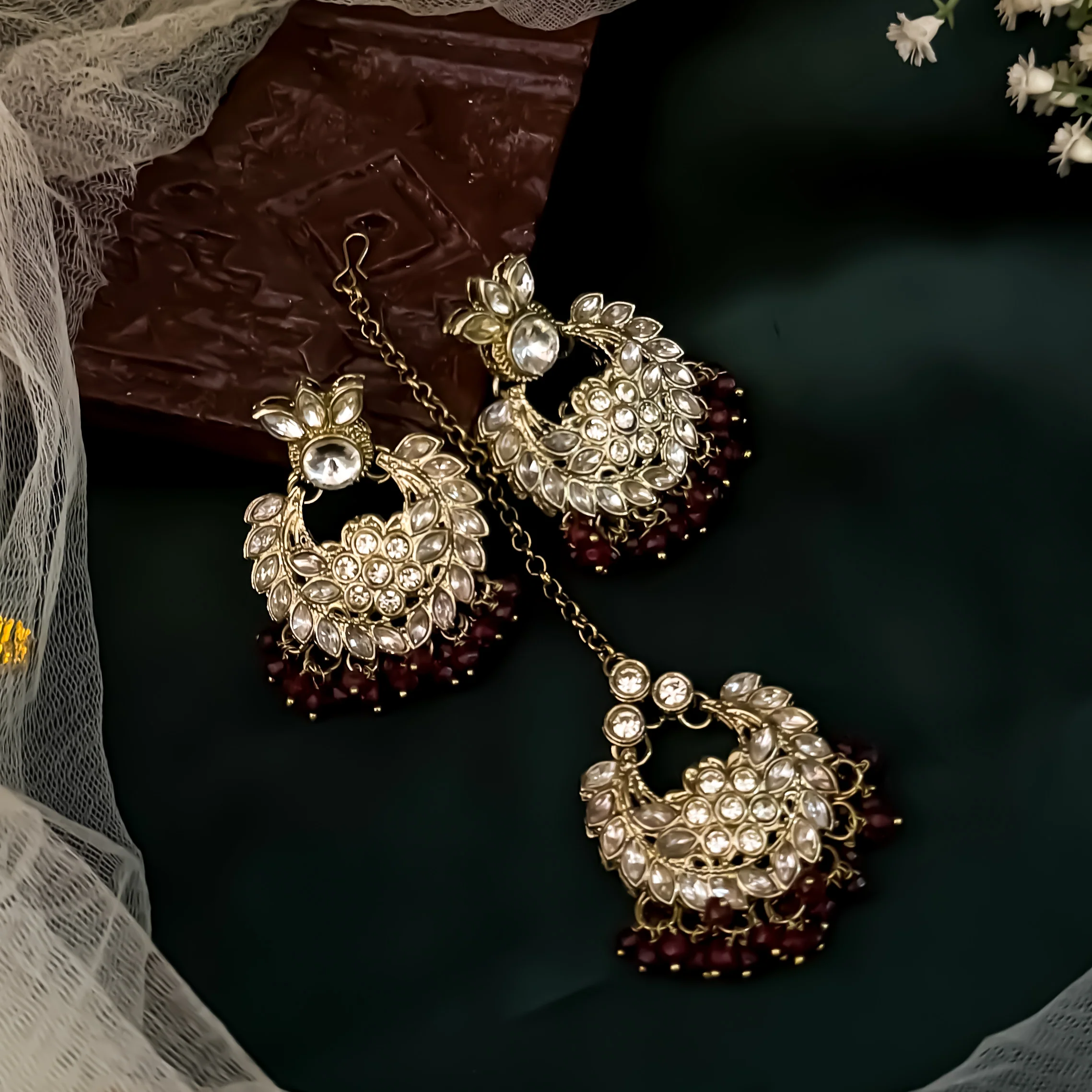 Harleen Premium Pearl Necklace Set - Maroon - Image 2