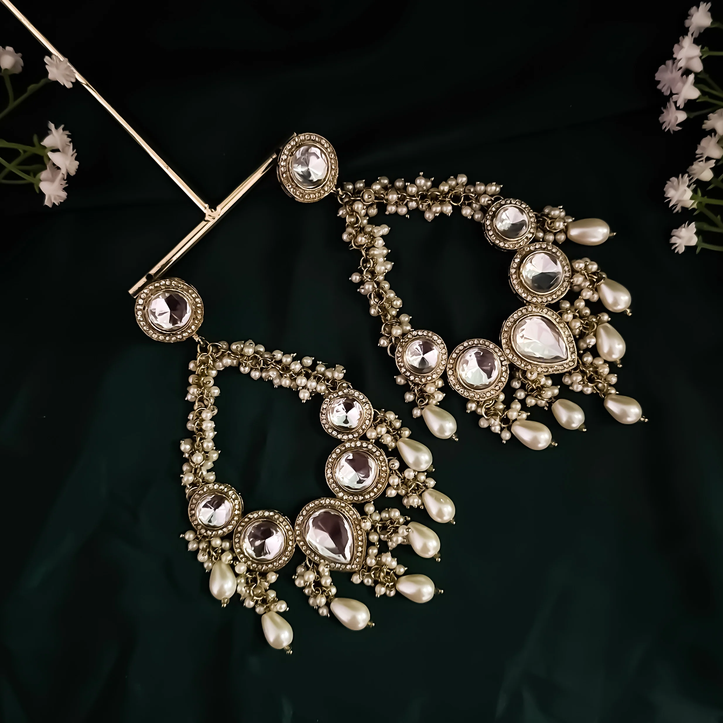 Ishkara Pearl Chandbali Earrings - Golden - Image 4