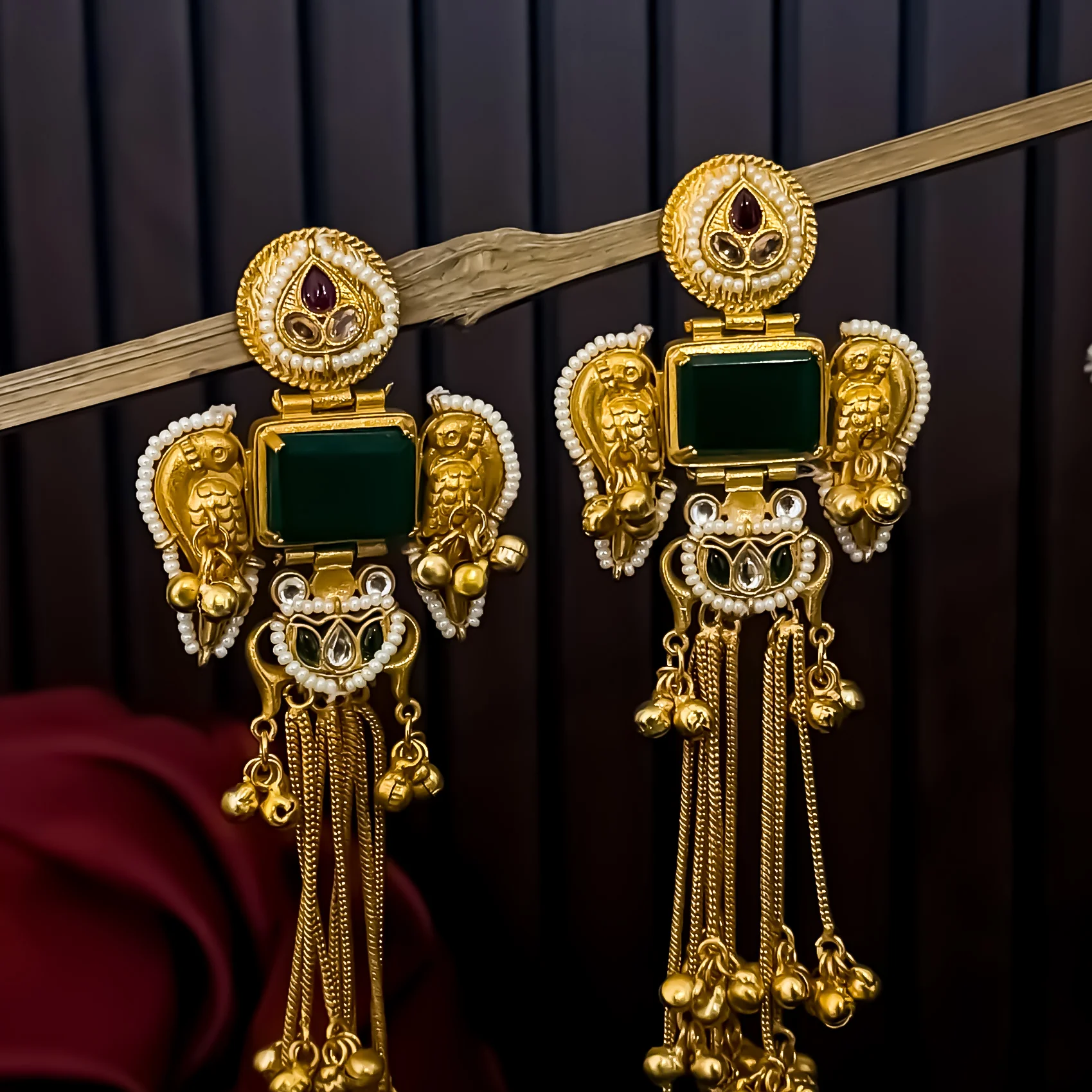 Jagreeti Kashmiri Brass Dejhoor Ghungroo Earrings - Green - Image 3