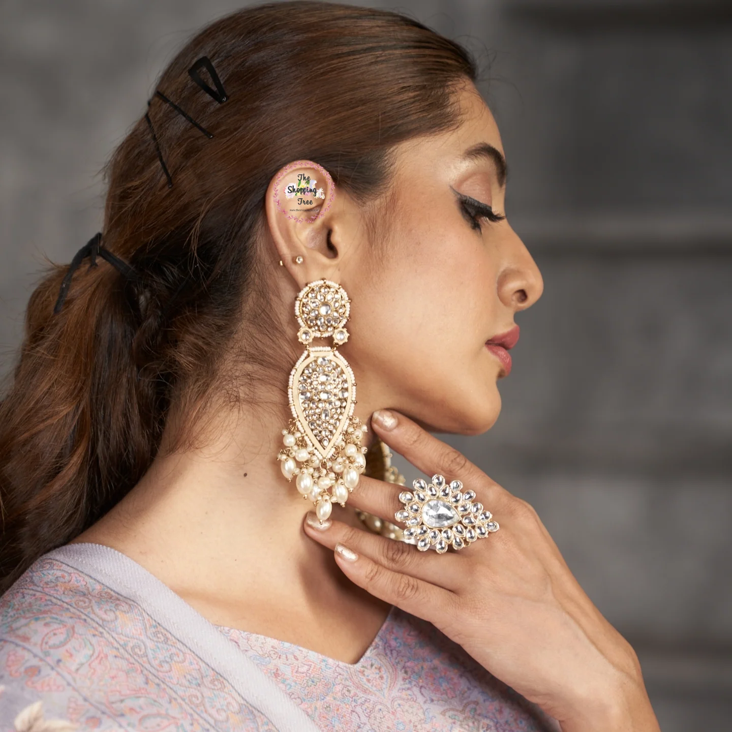 Jannat Pearl Drop Dangler Chandbali  Earring - Golden - Image 3