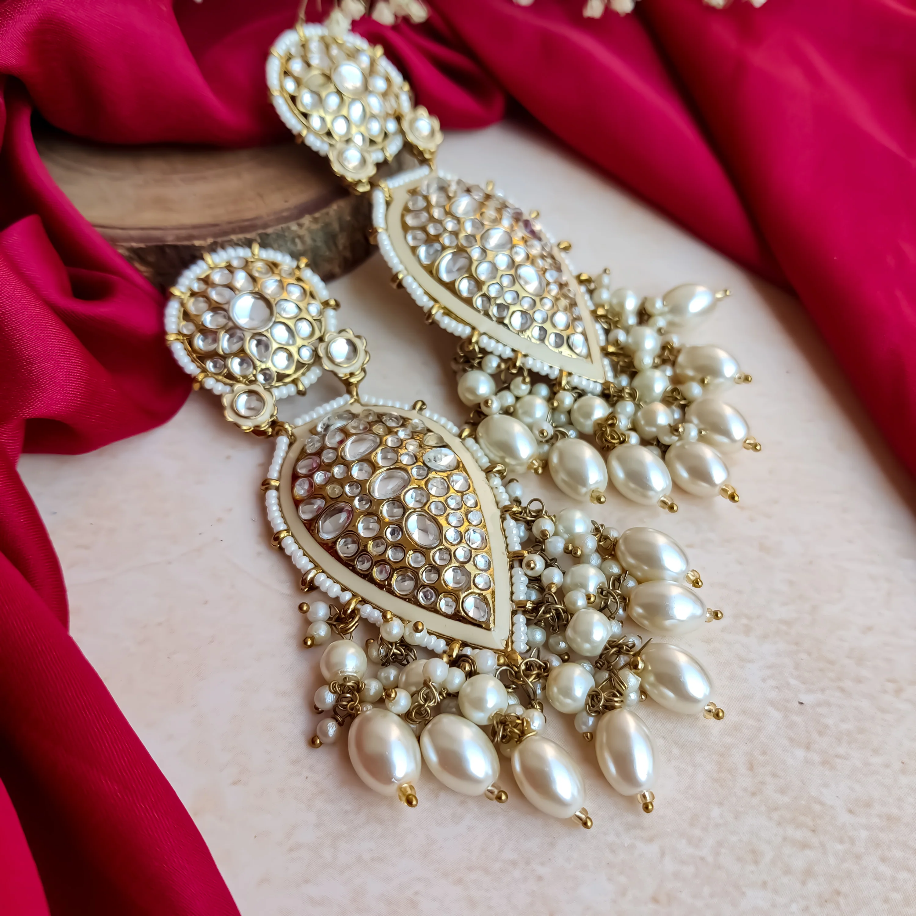 Jannat Pearl Drop Dangler Chandbali  Earring - Golden - Image 4
