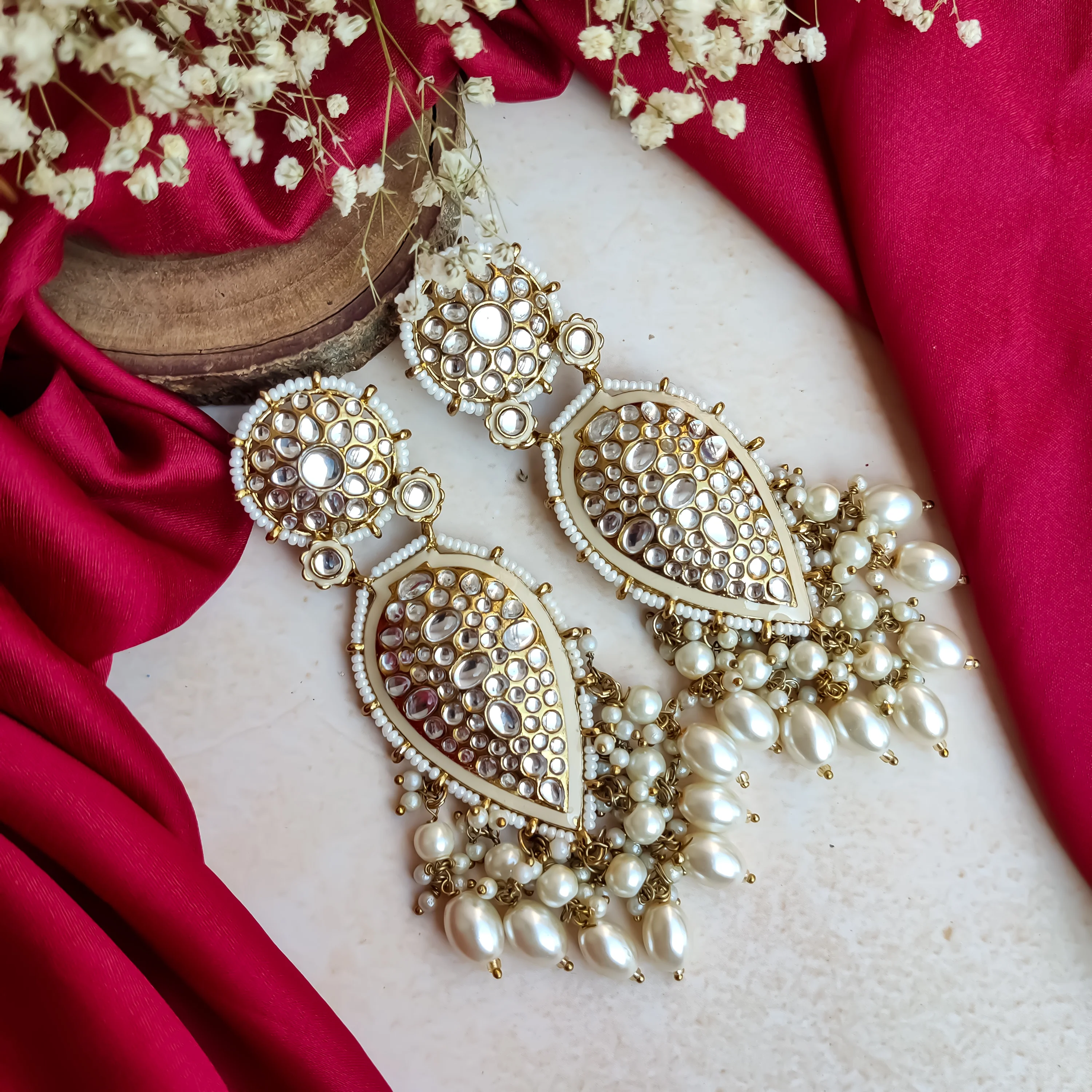 Jannat Pearl Drop Dangler Chandbali  Earring - Golden - Image 5
