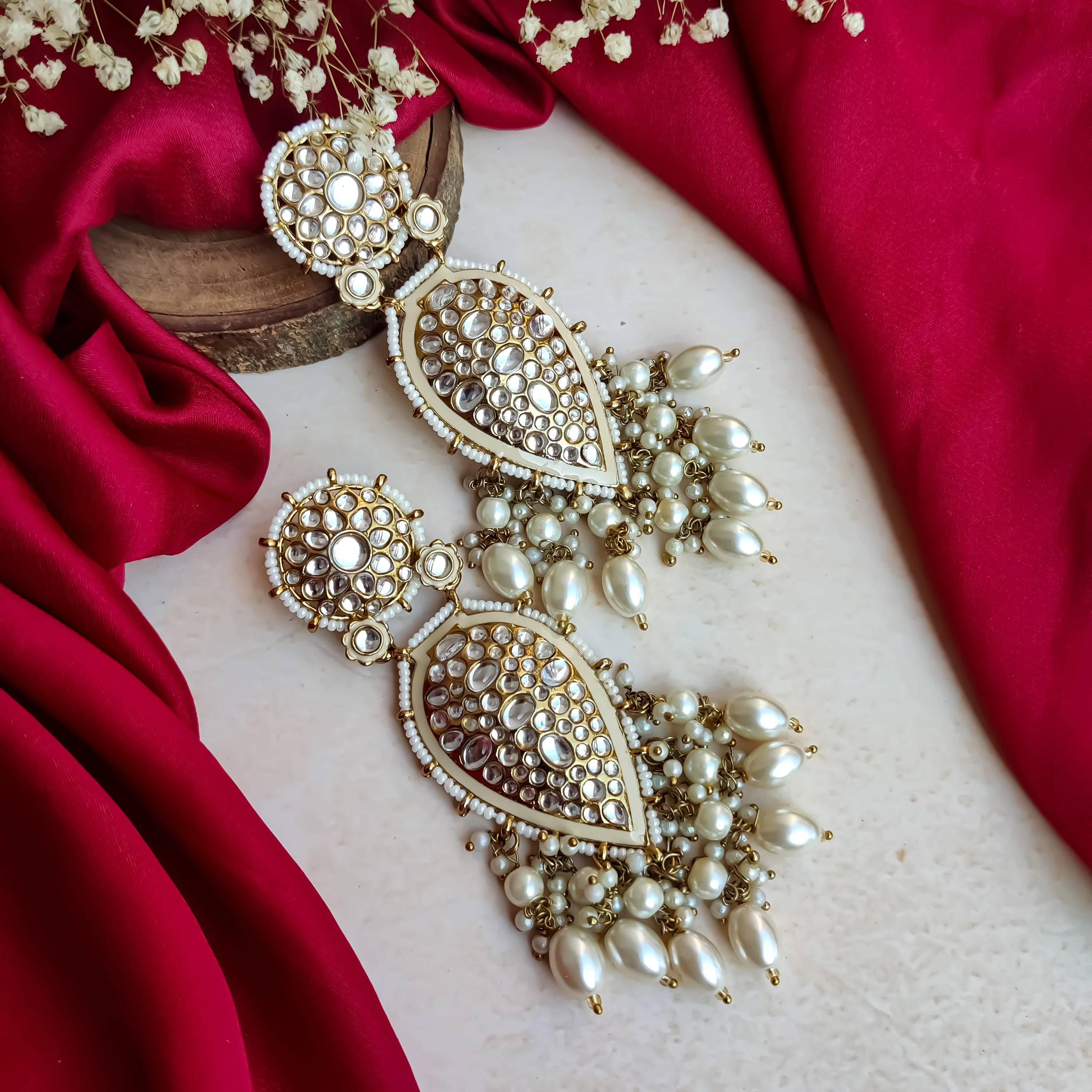 Jannat Pearl Drop Dangler Chandbali  Earring - Golden - Image 6