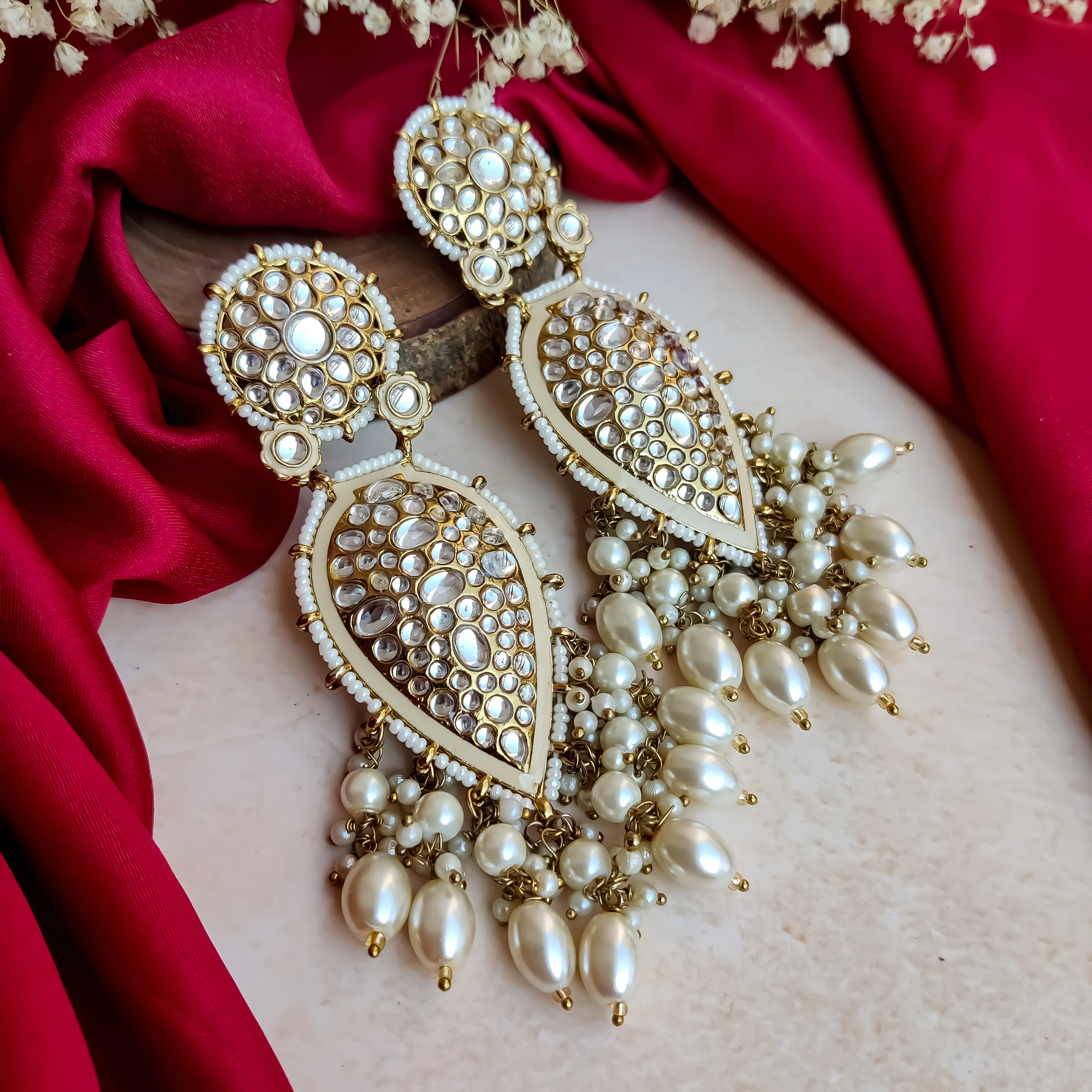 Jannat Pearl Drop Dangler Chandbali  Earring - Golden - Image 7