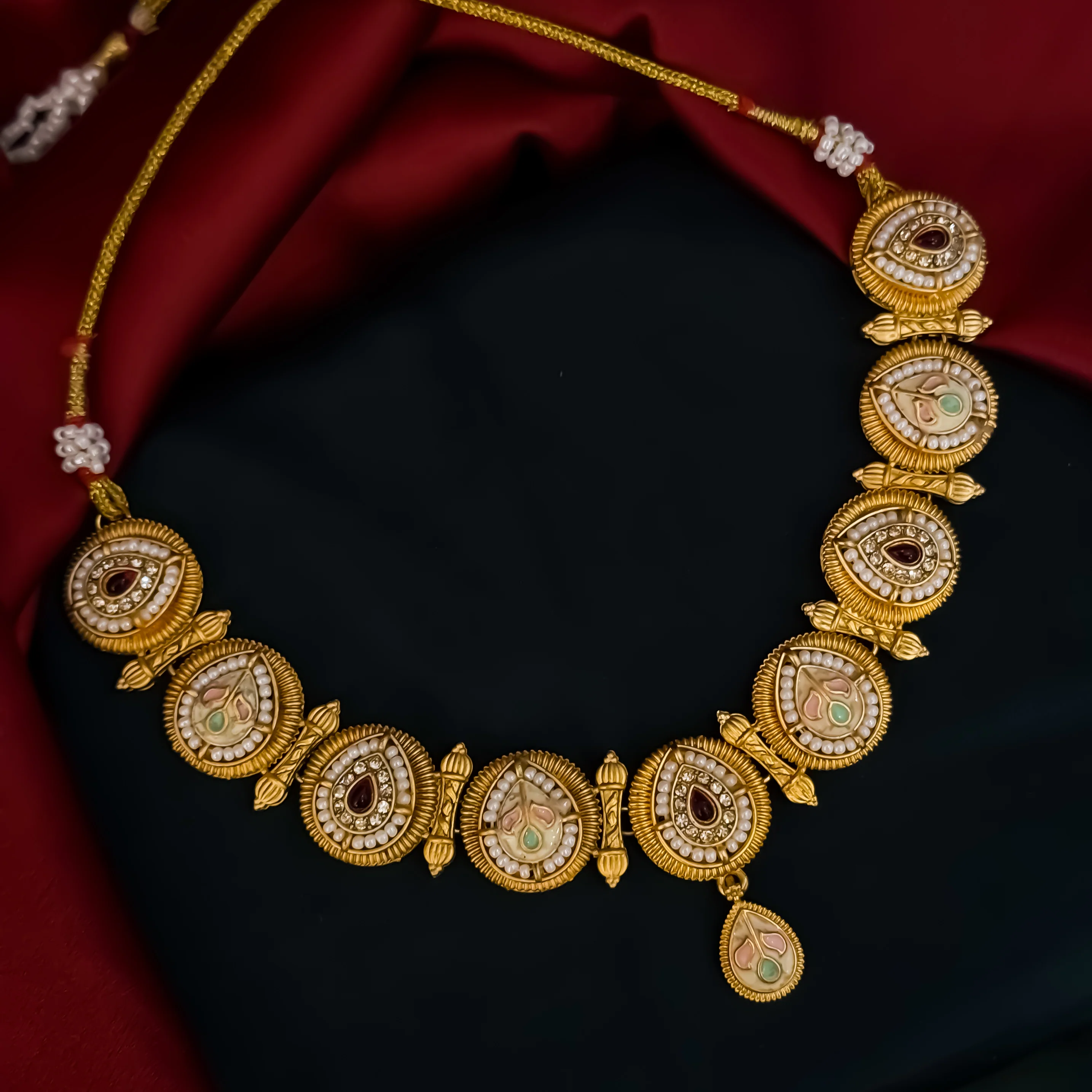 Jeevika Rajwadi Matte Polish Necklace Set - Pink - Image 6