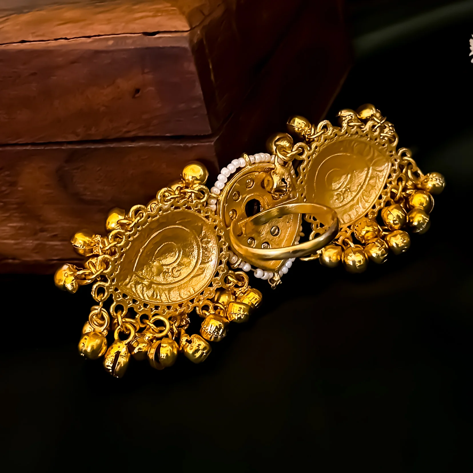 Kainaar Kashmiri Ghunghroo Adjustable Ring - Golden - Image 3