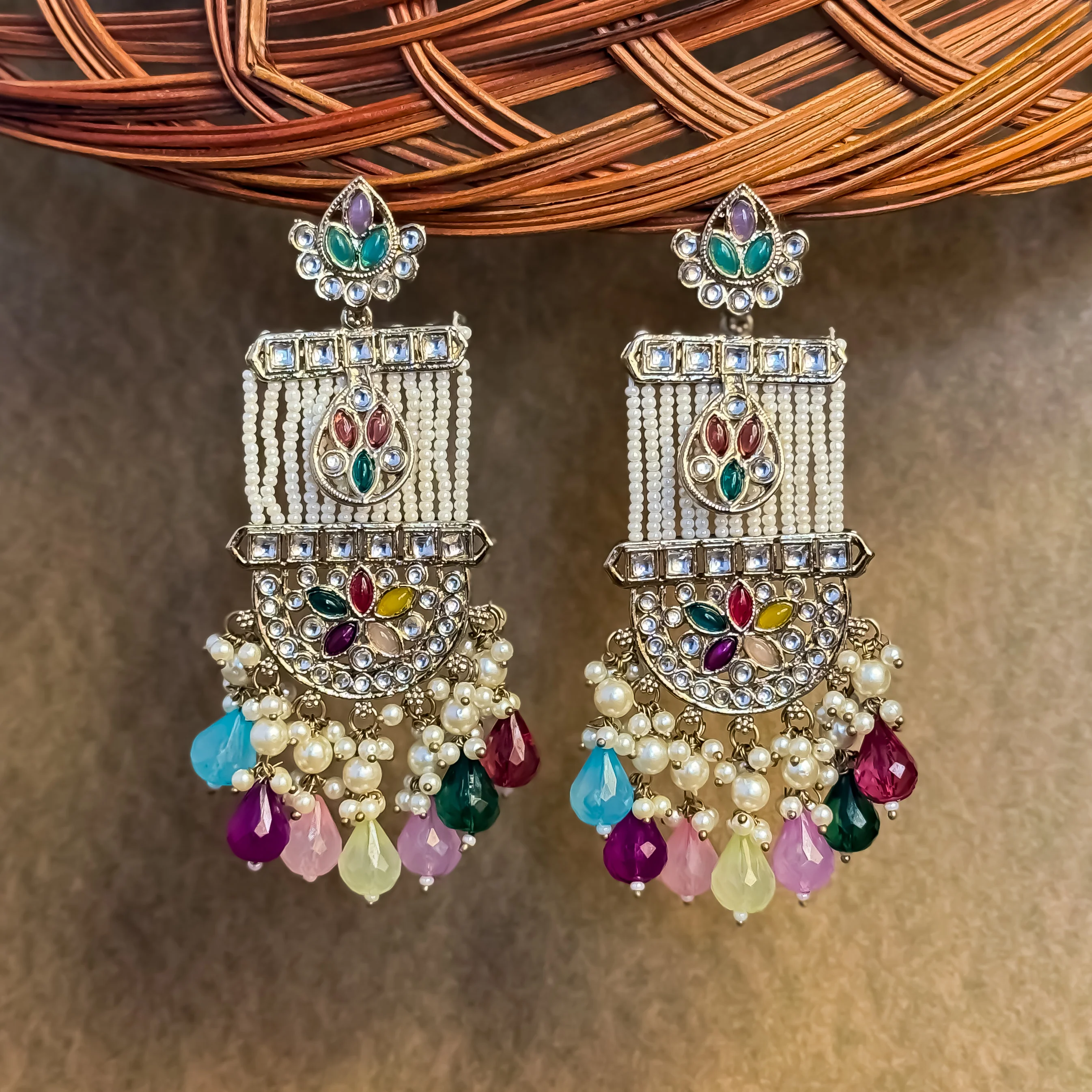 Kamya Pearl Chandbali Earrings- Multi - Image 3