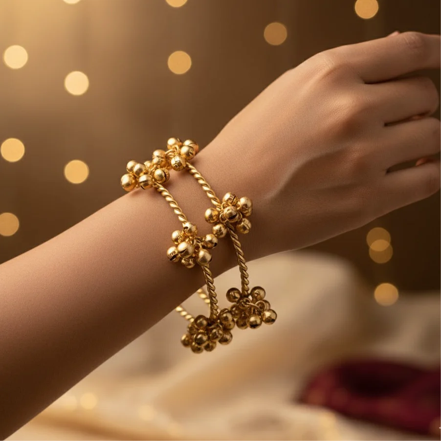 Karishma Kashmiri Adjustable Gunghroo Openanble Bangle/Kada (Pair) - Image 3