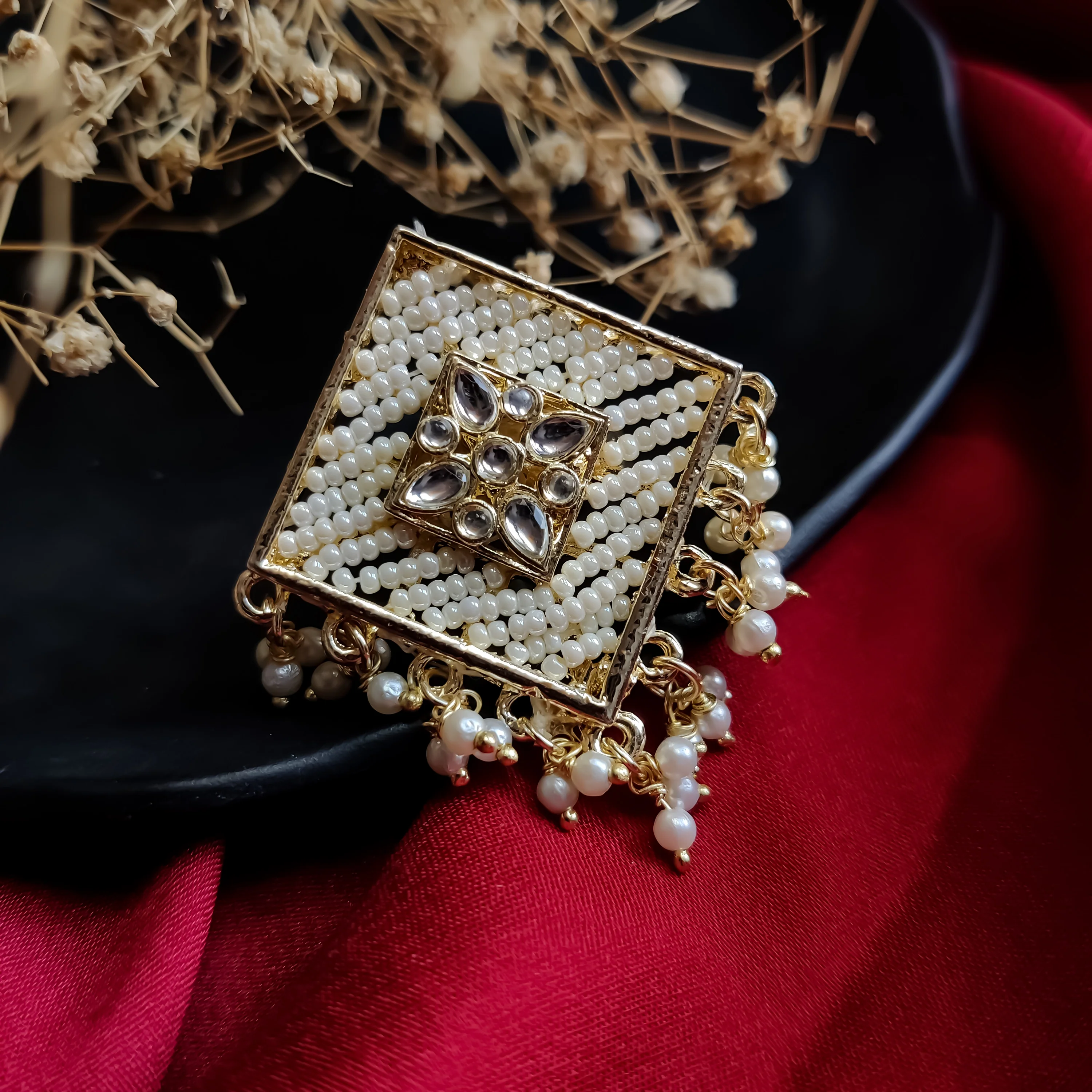Kirat Kundan Pearl Adjustable Ring - Image 3