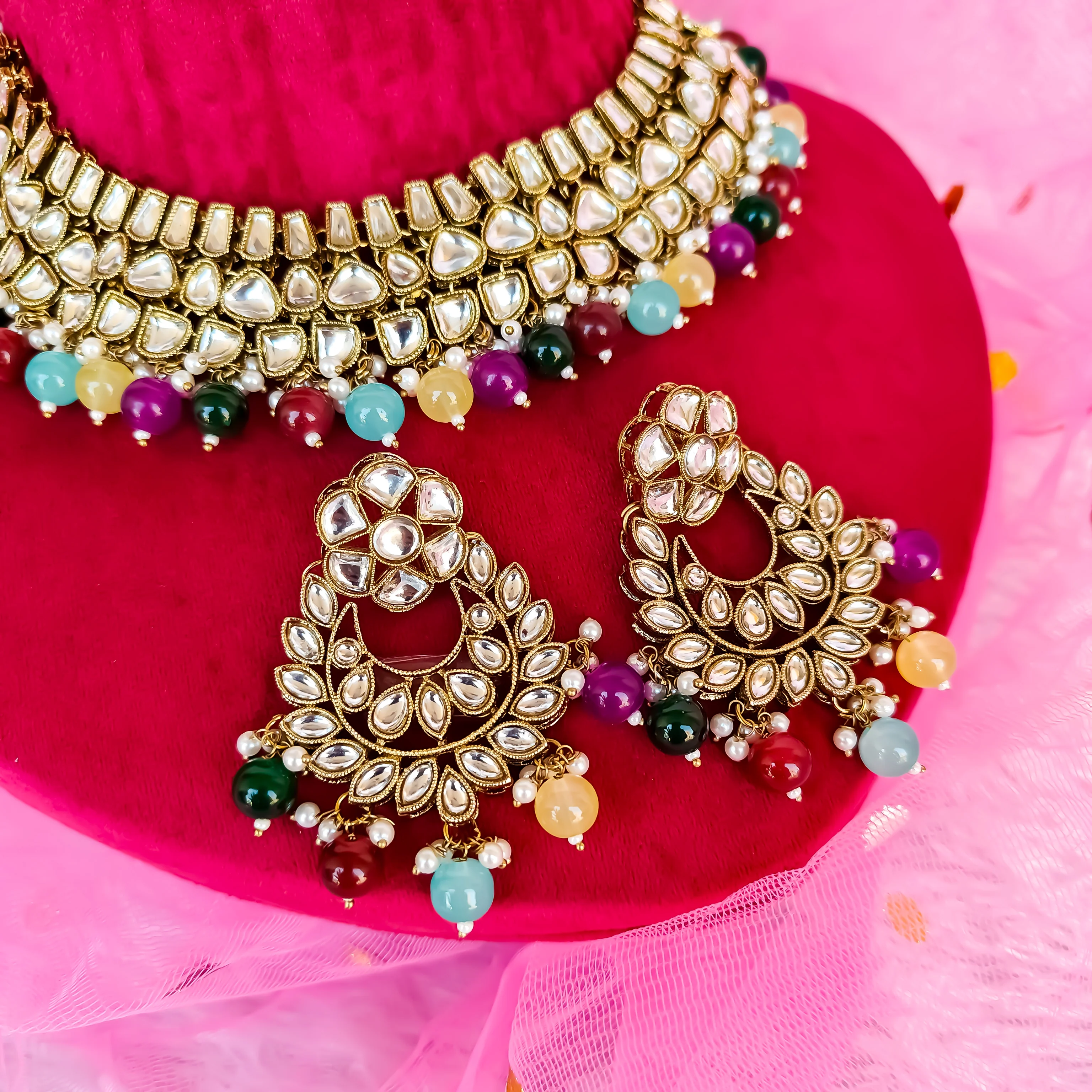 Kisma Dabi Uncut Kundan Necklace Set - Multi - Image 2