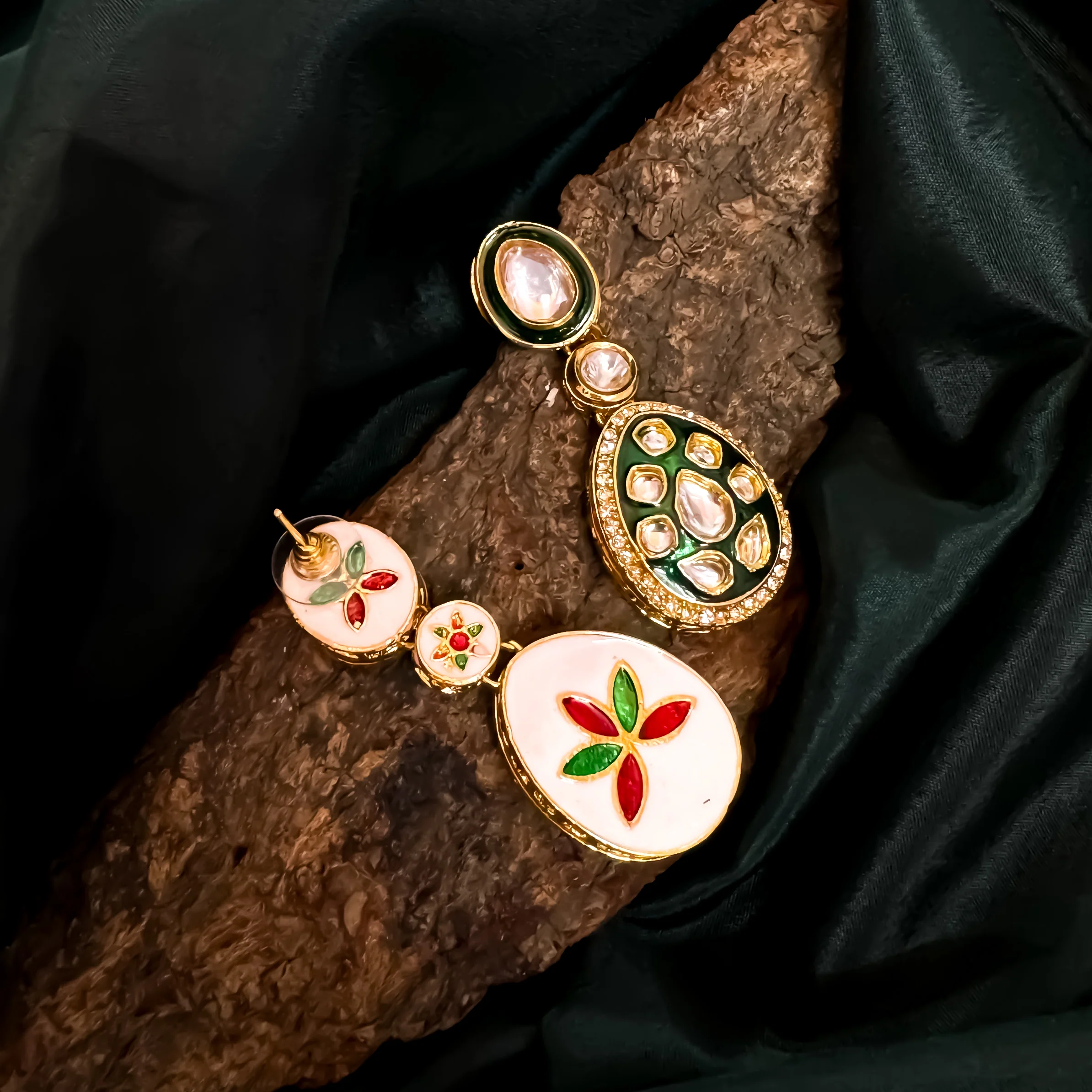 Kismat Kundan Earrings - Green - Image 5
