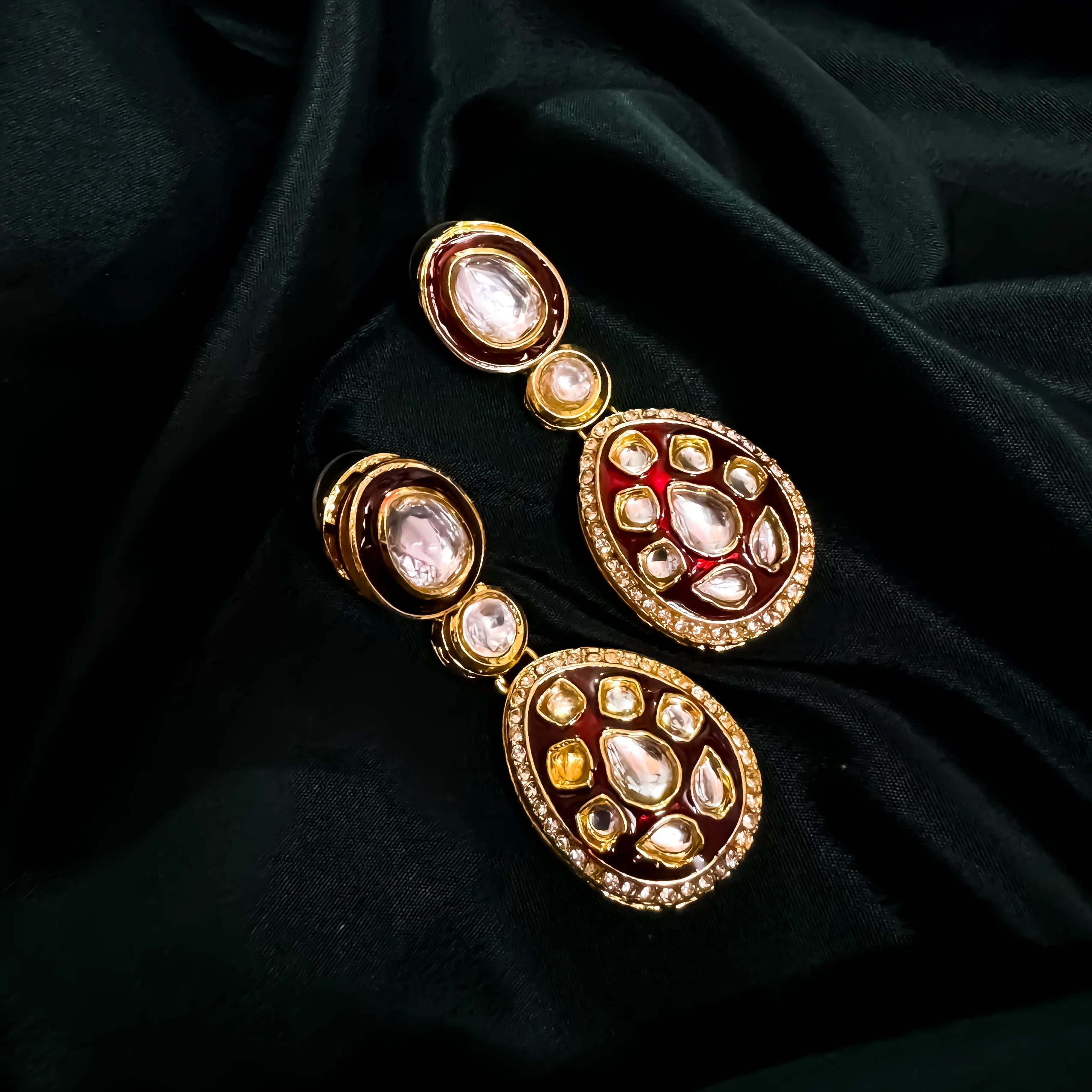 Kismat Kundan Earrings - Maroon - Image 2