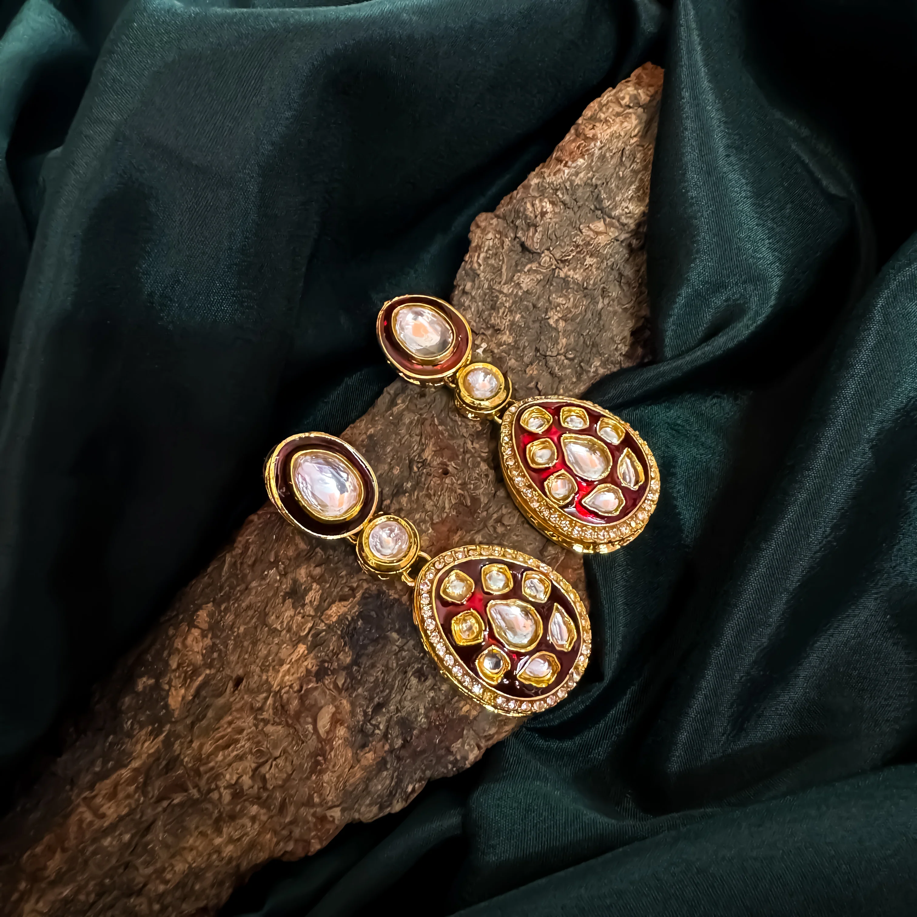 Kismat Kundan Earrings - Maroon - Image 3