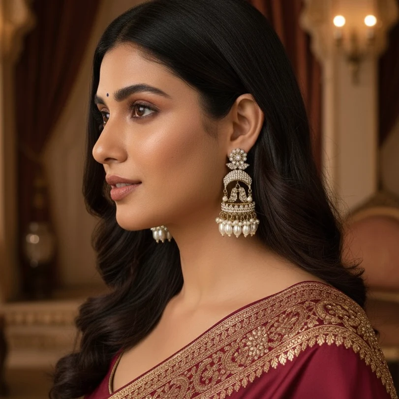 Love Bird Zircon Designer Premium Jhumka Earrings - Golden - Image 3