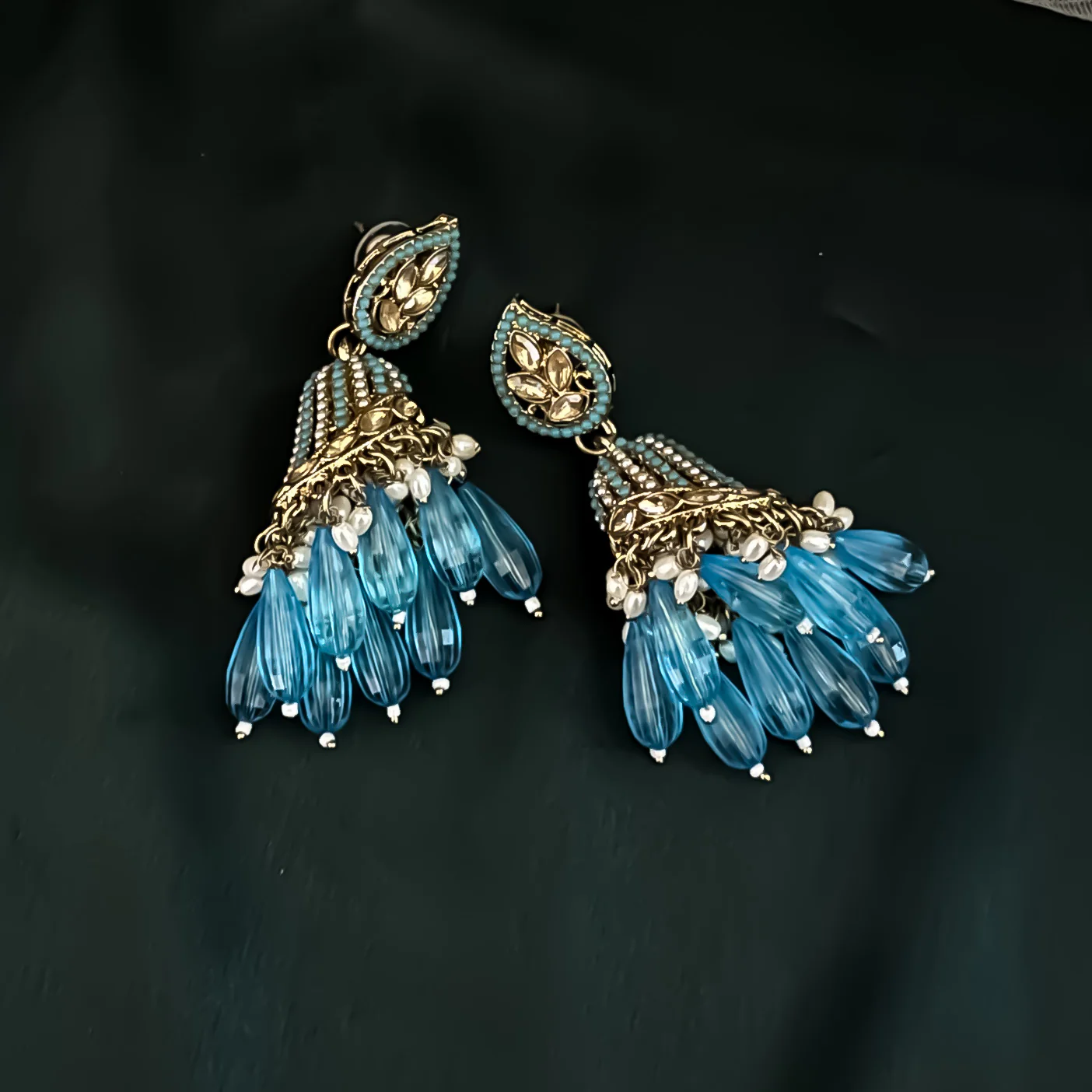 Maheer Jadau Jhumka Earrings - Firozi - Image 3