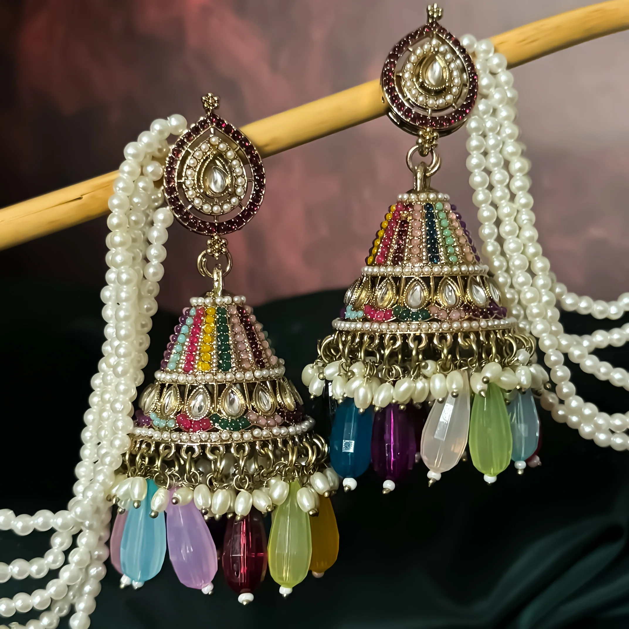 Mahiya Jadau Jhumka Earrings with Sahara - Multi - Image 5