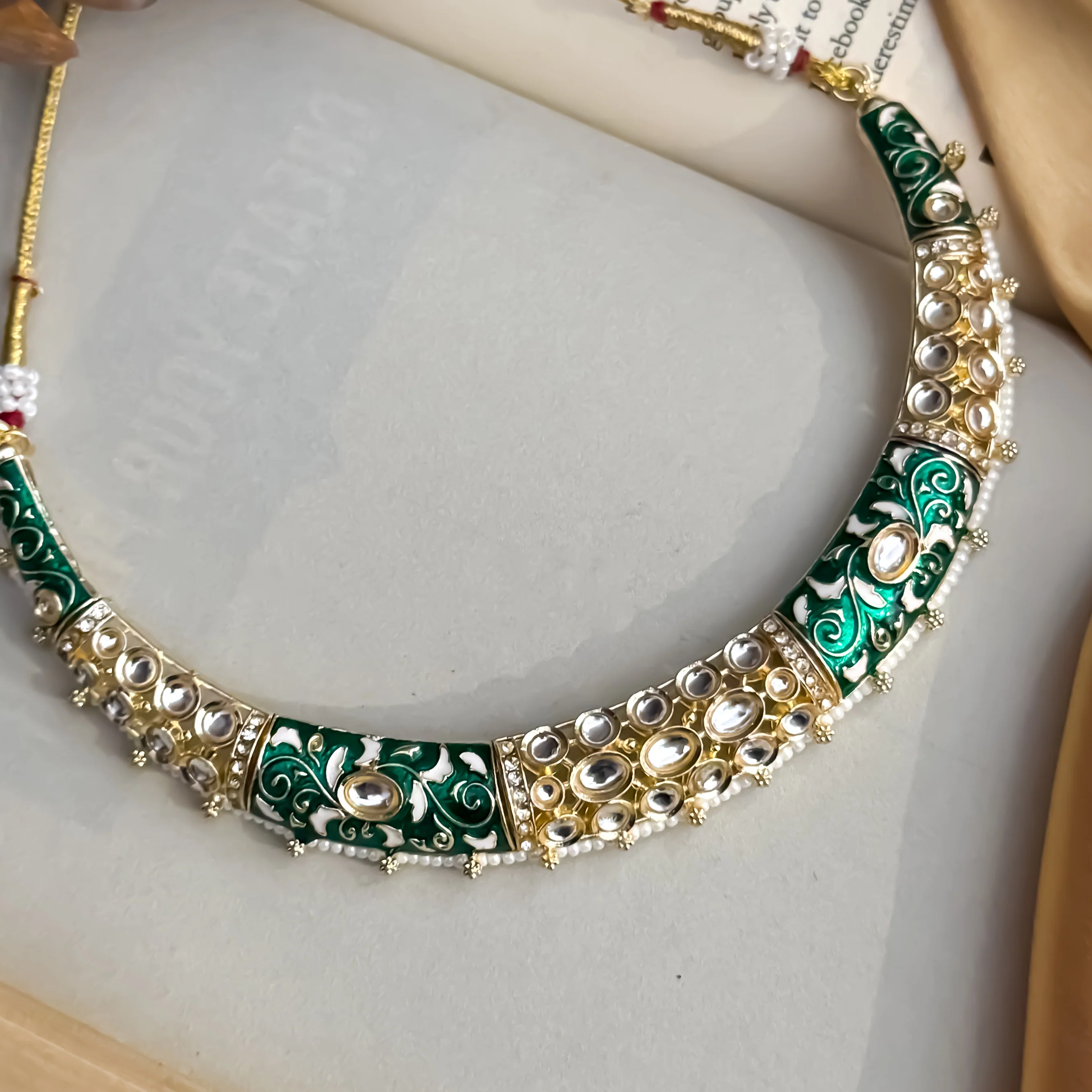 Malishka Meenakari Hasli Necklace Set - Green - Image 3
