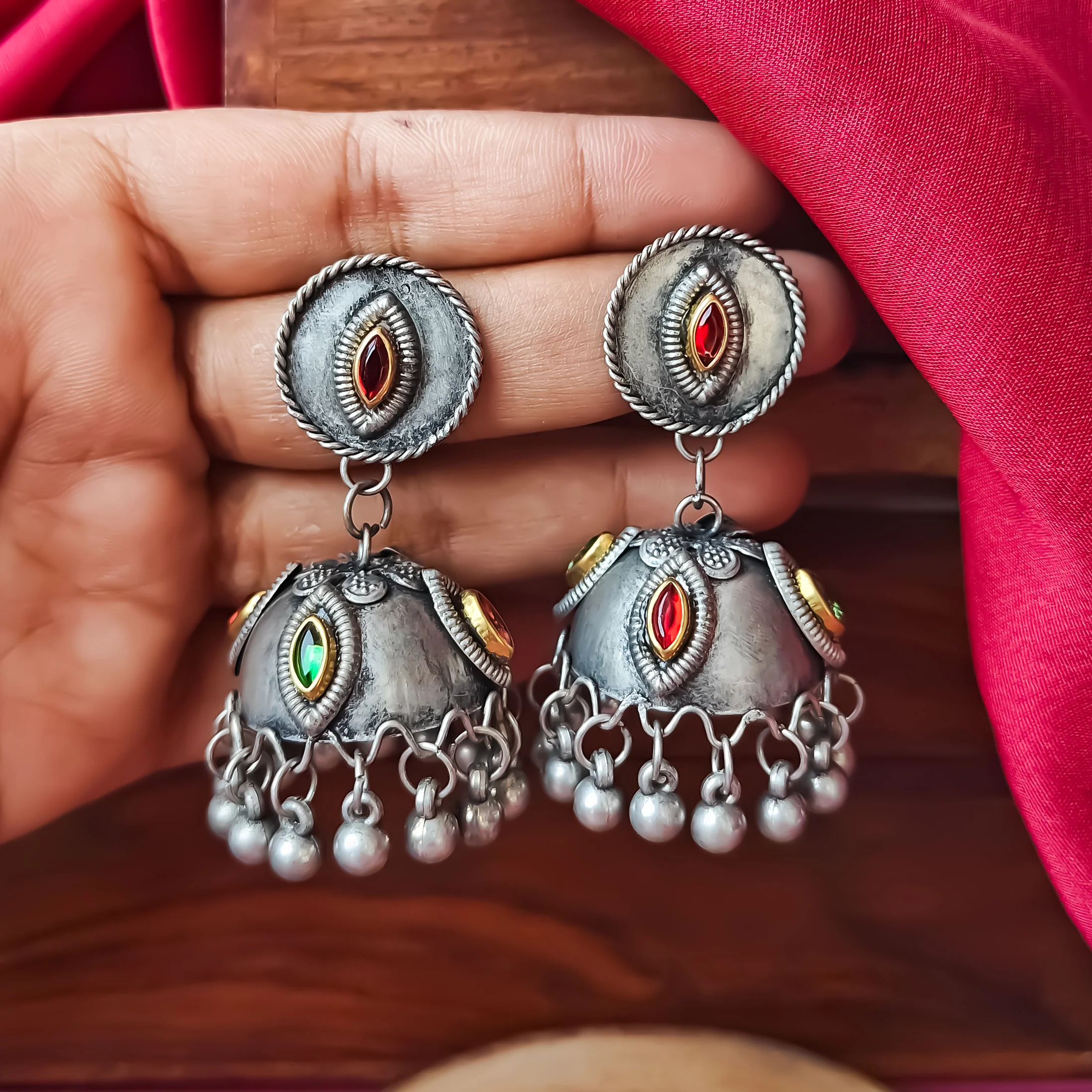 Manmeet Vintage Polish Jhumka Earrings - Multi - Image 3