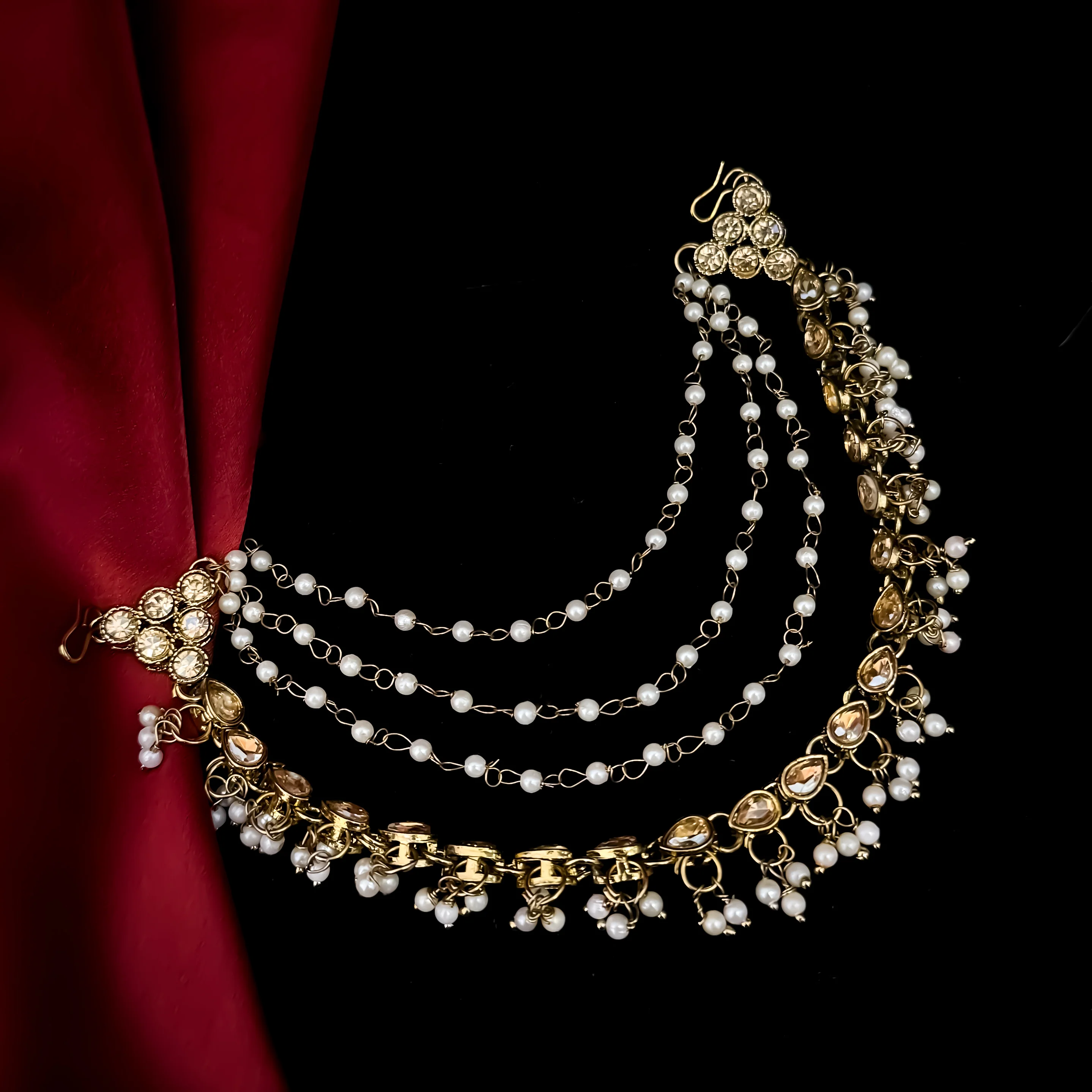 Manya Bahubali Reverse Ad 4 Layer Mirror Detachable Earrchains/Sahara - Golden - Image 2