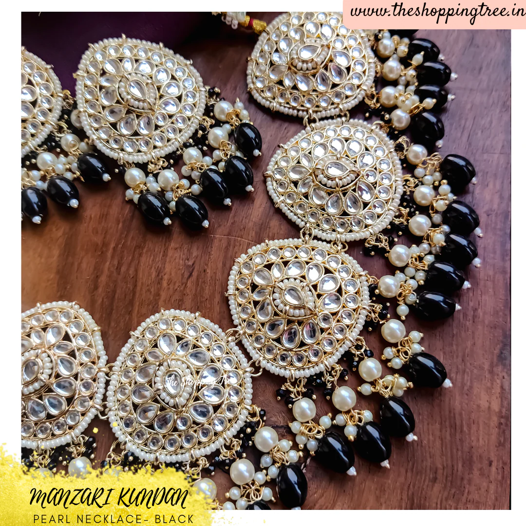 MANZARI KUNDAN NECKLACE SET - BLACK - Image 3