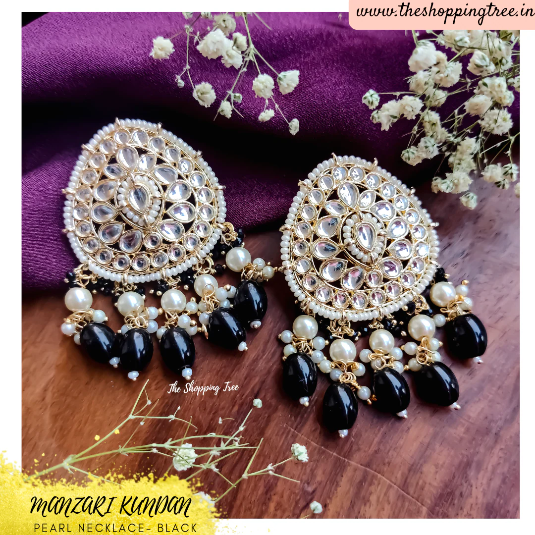 MANZARI KUNDAN NECKLACE SET - BLACK - Image 4