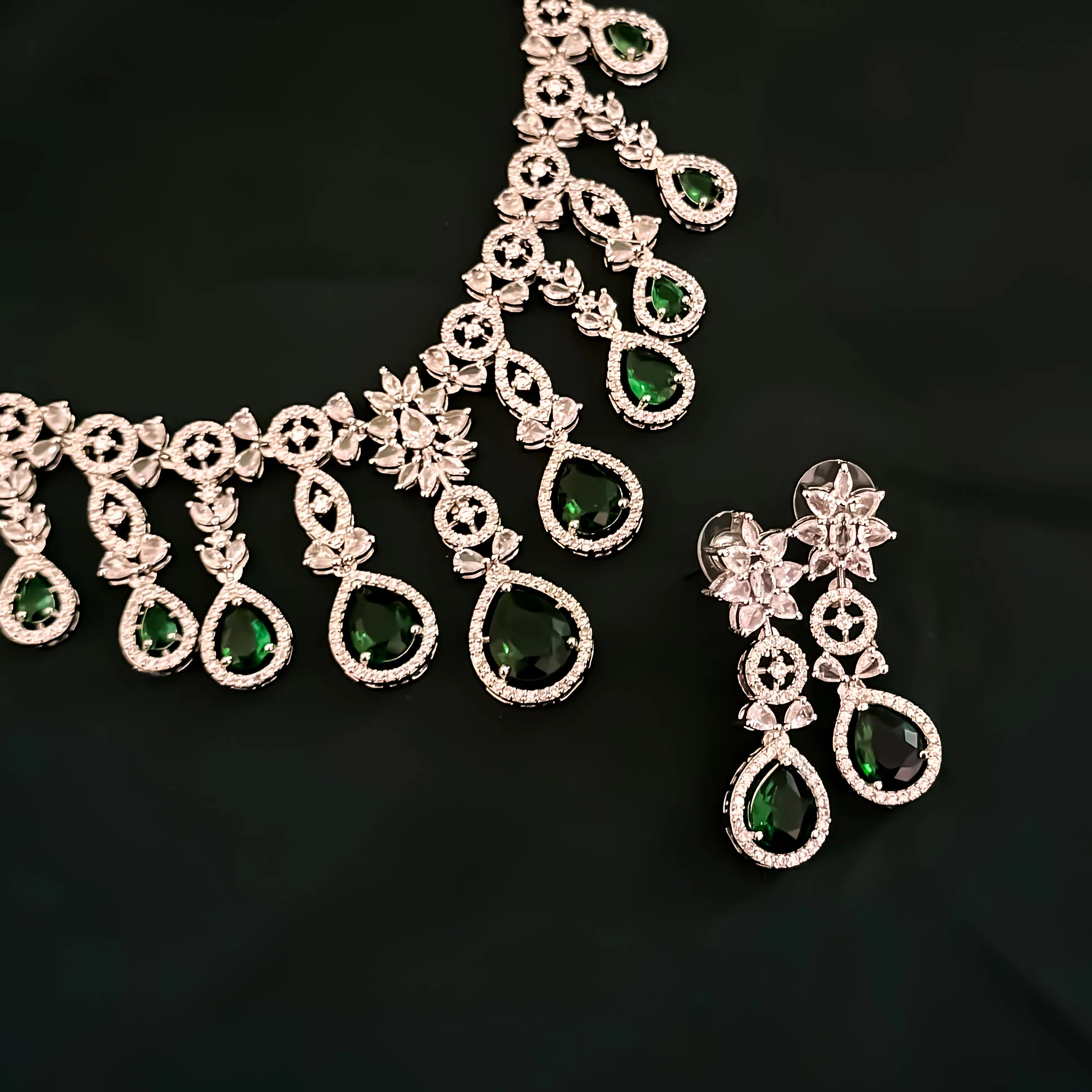 Miren American Diamond Necklace Set - Emerald Green - Image 3