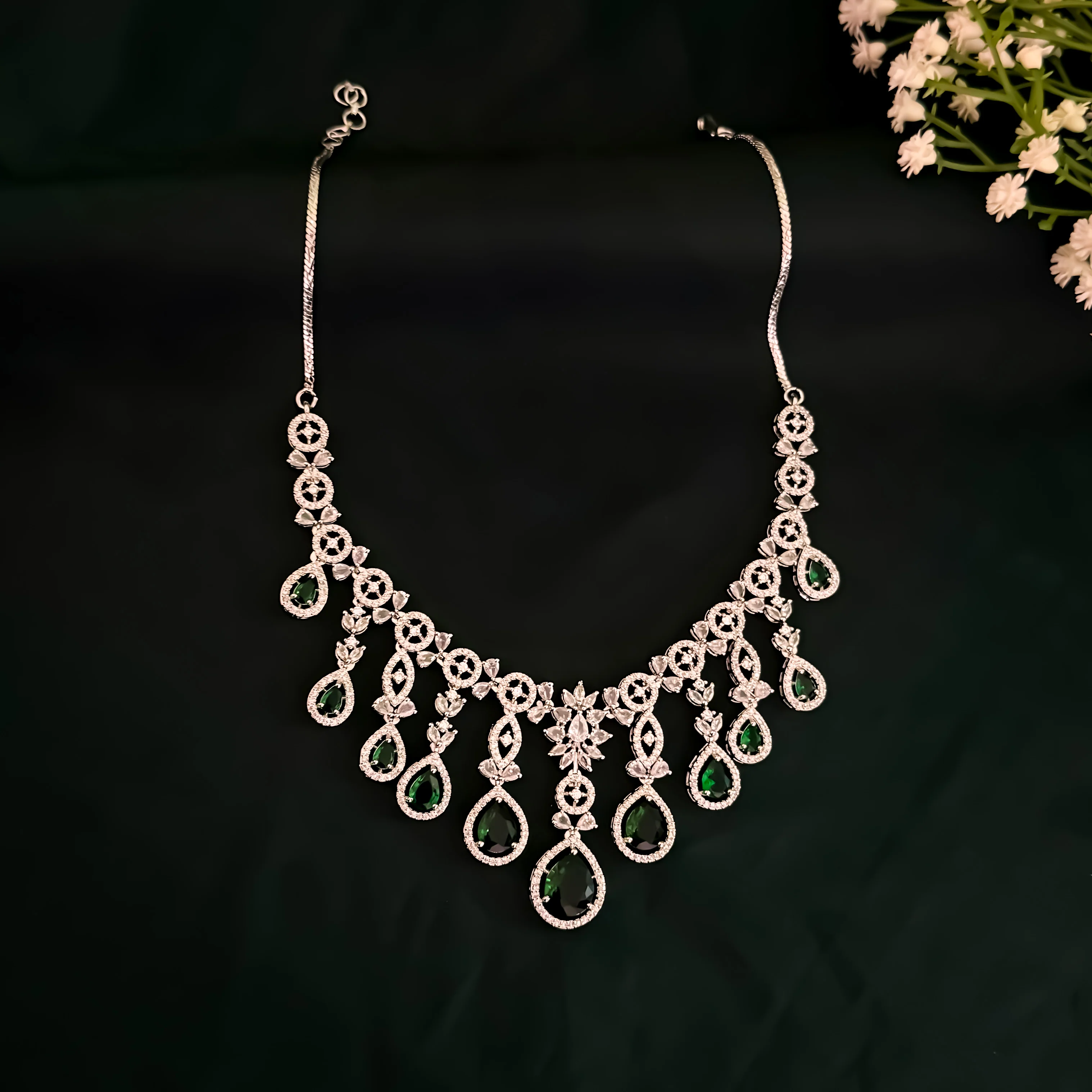 Miren American Diamond Necklace Set - Emerald Green - Image 6