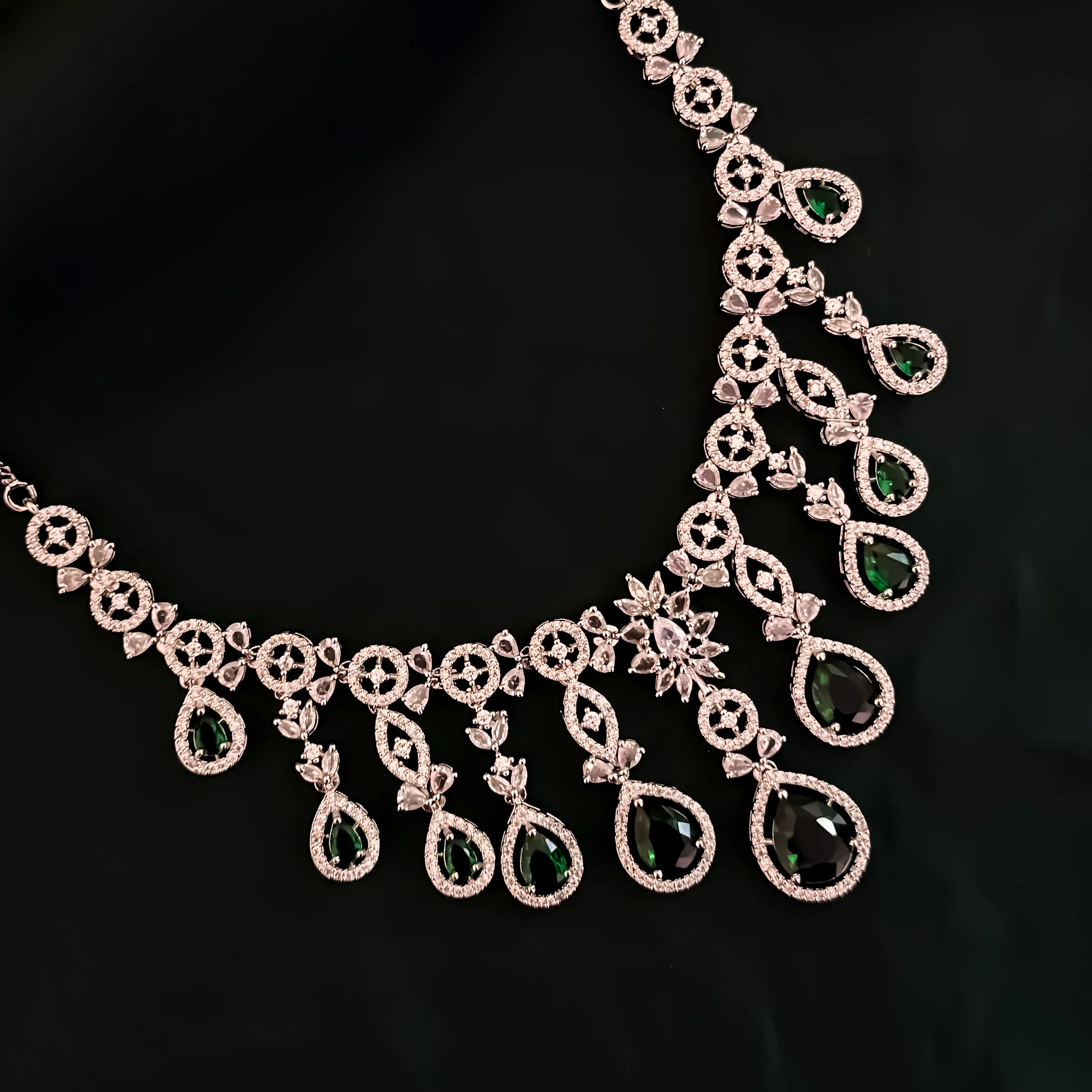 Miren American Diamond Necklace Set - Emerald Green - Image 7