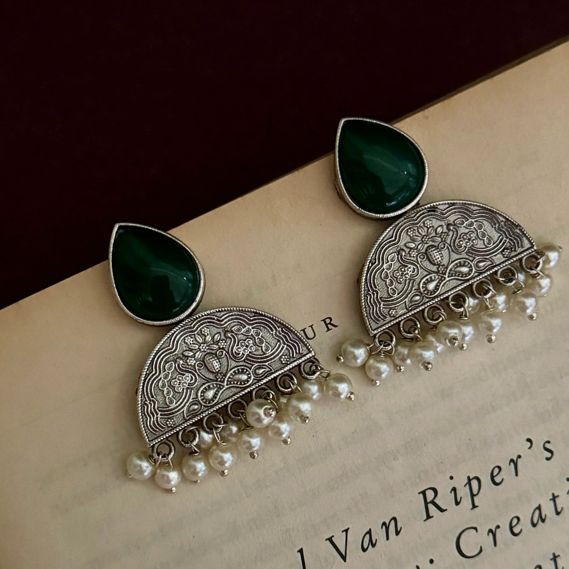 Monalisa SLA Brass Chandbali Earrings - Green - Image 3