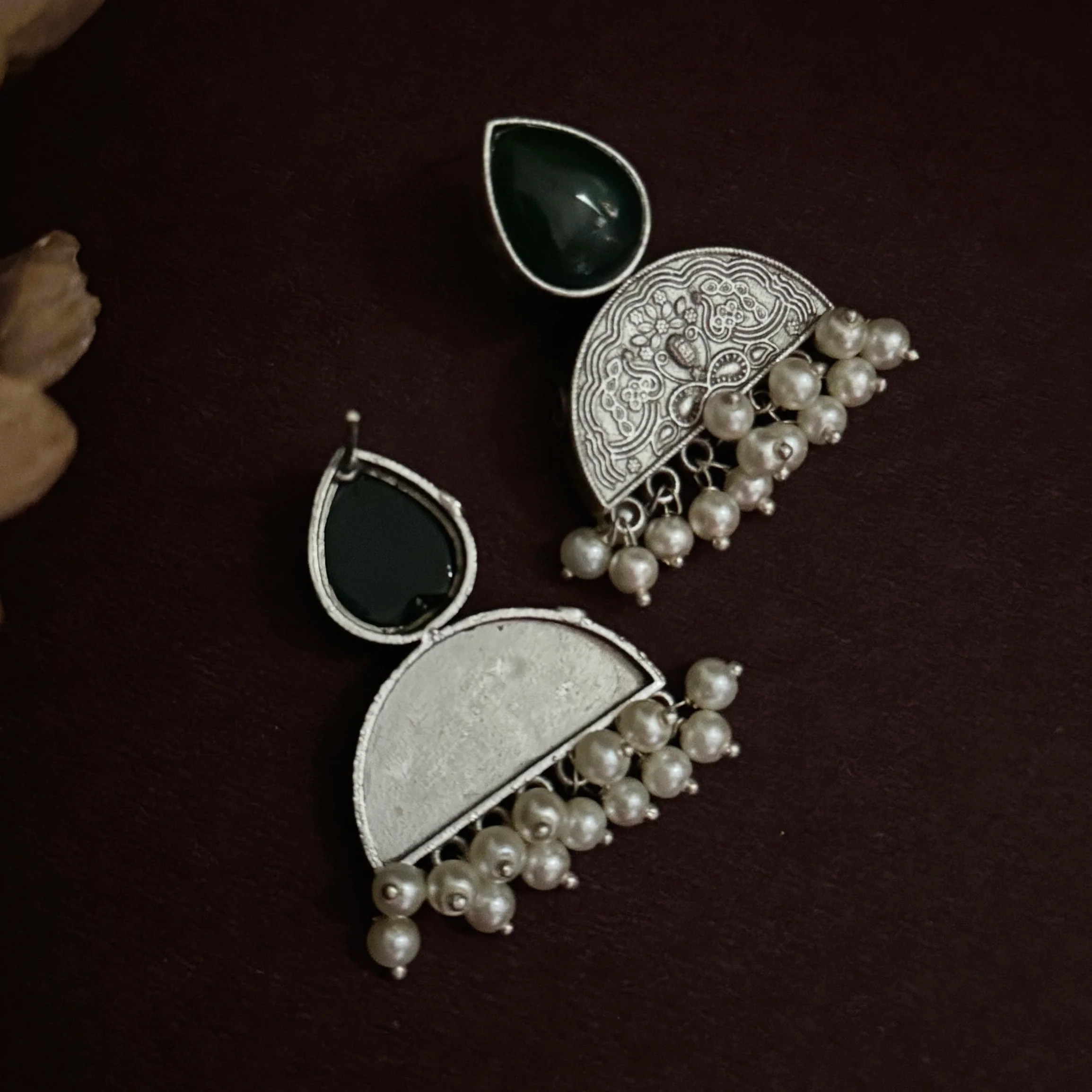 Monalisa SLA Brass Chandbali Earrings - Green - Image 4