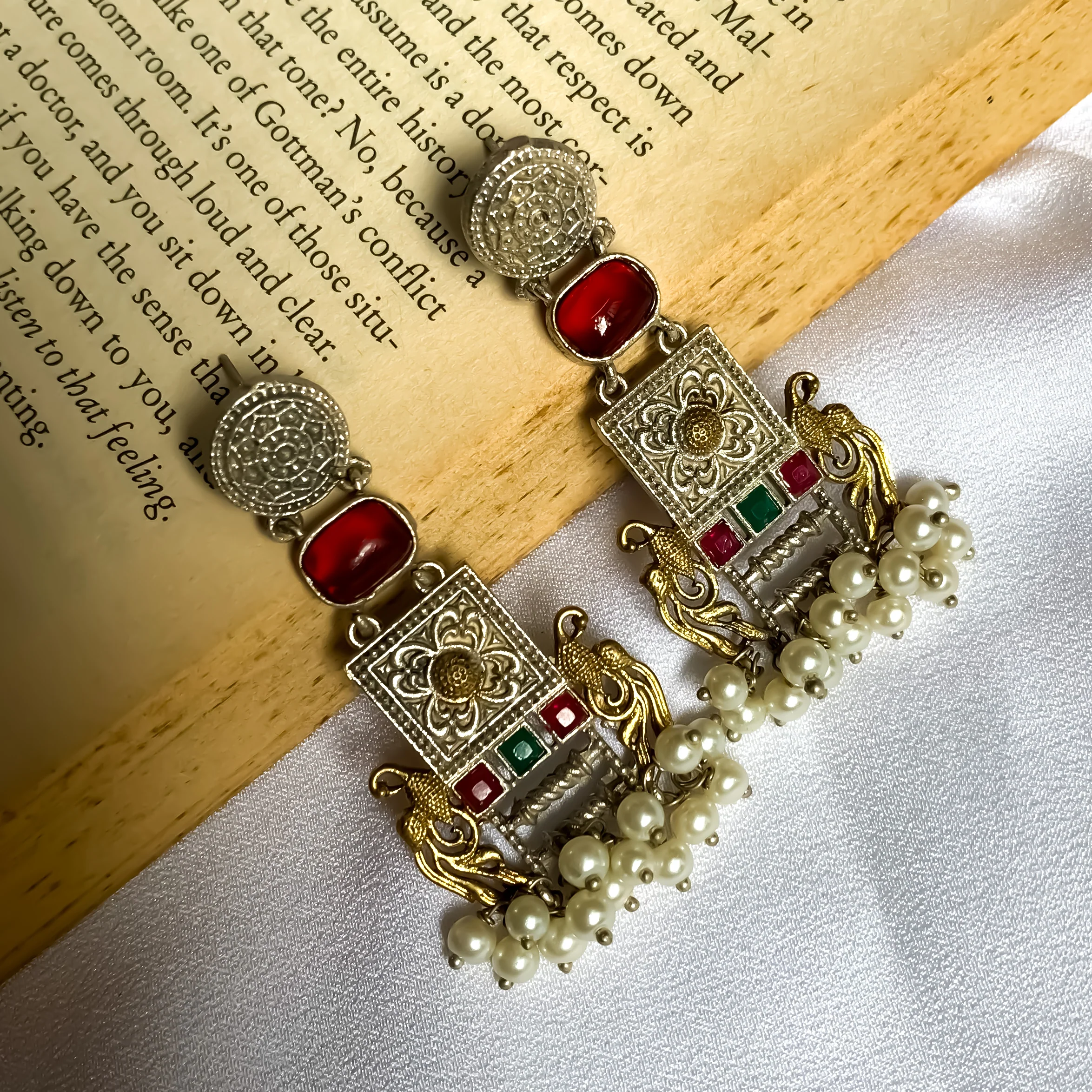 Nandini SLA Brass Earrings - Maroon - Image 3