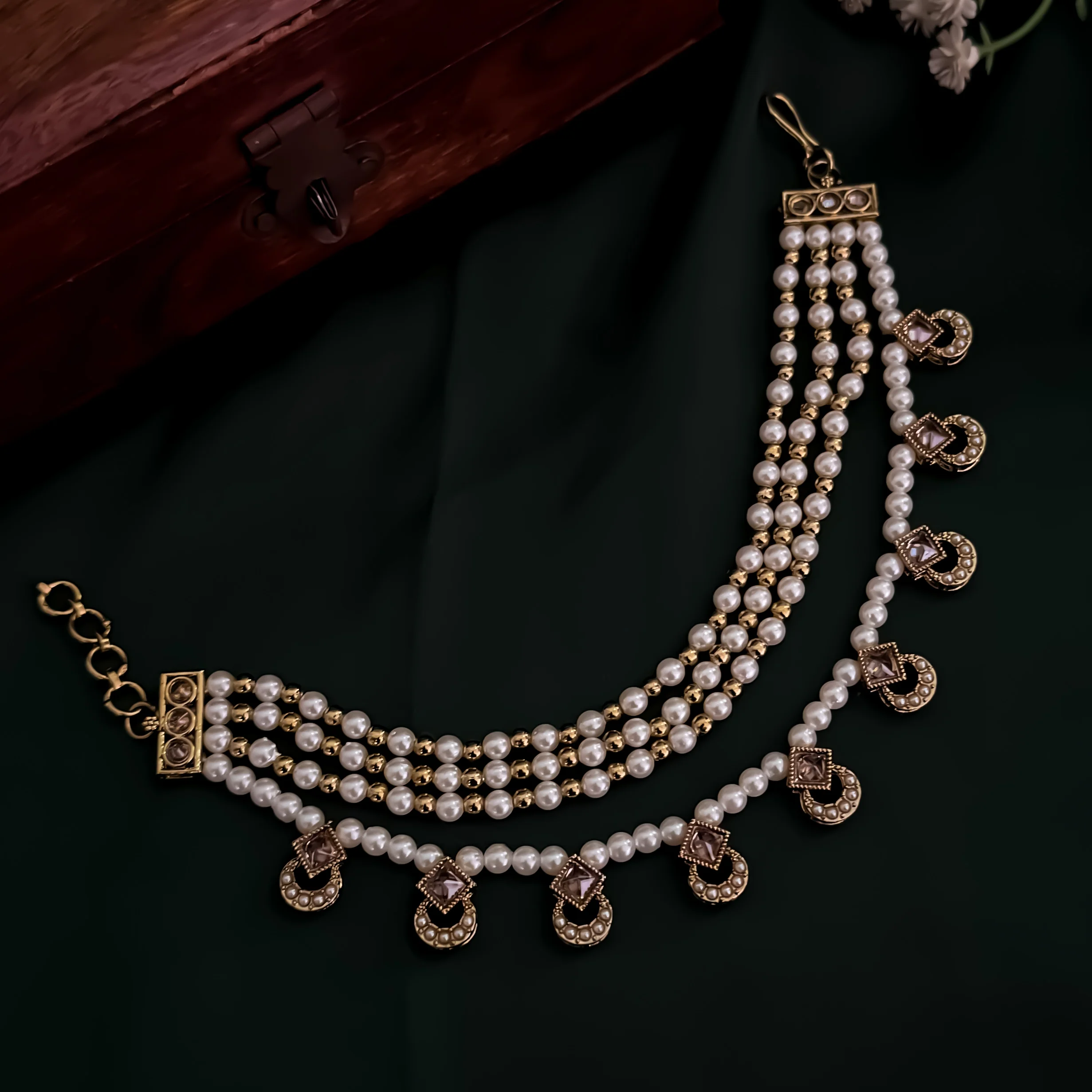 Nausheen Jadau Baahubali 4 Layer Detachable Earchains - Golden - Image 3