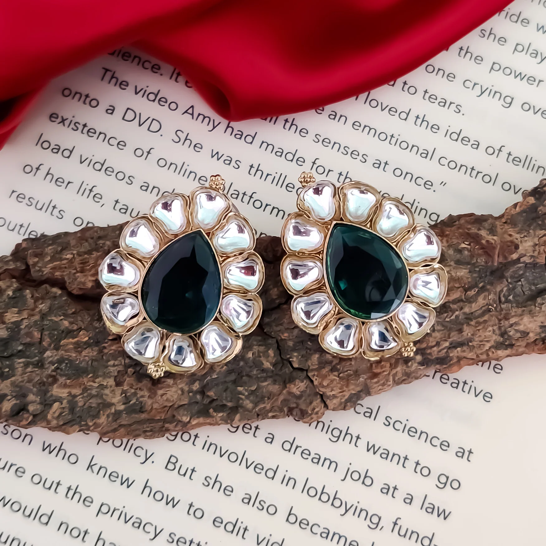 Nibedita Kundan Stud Earring - Green - Image 2