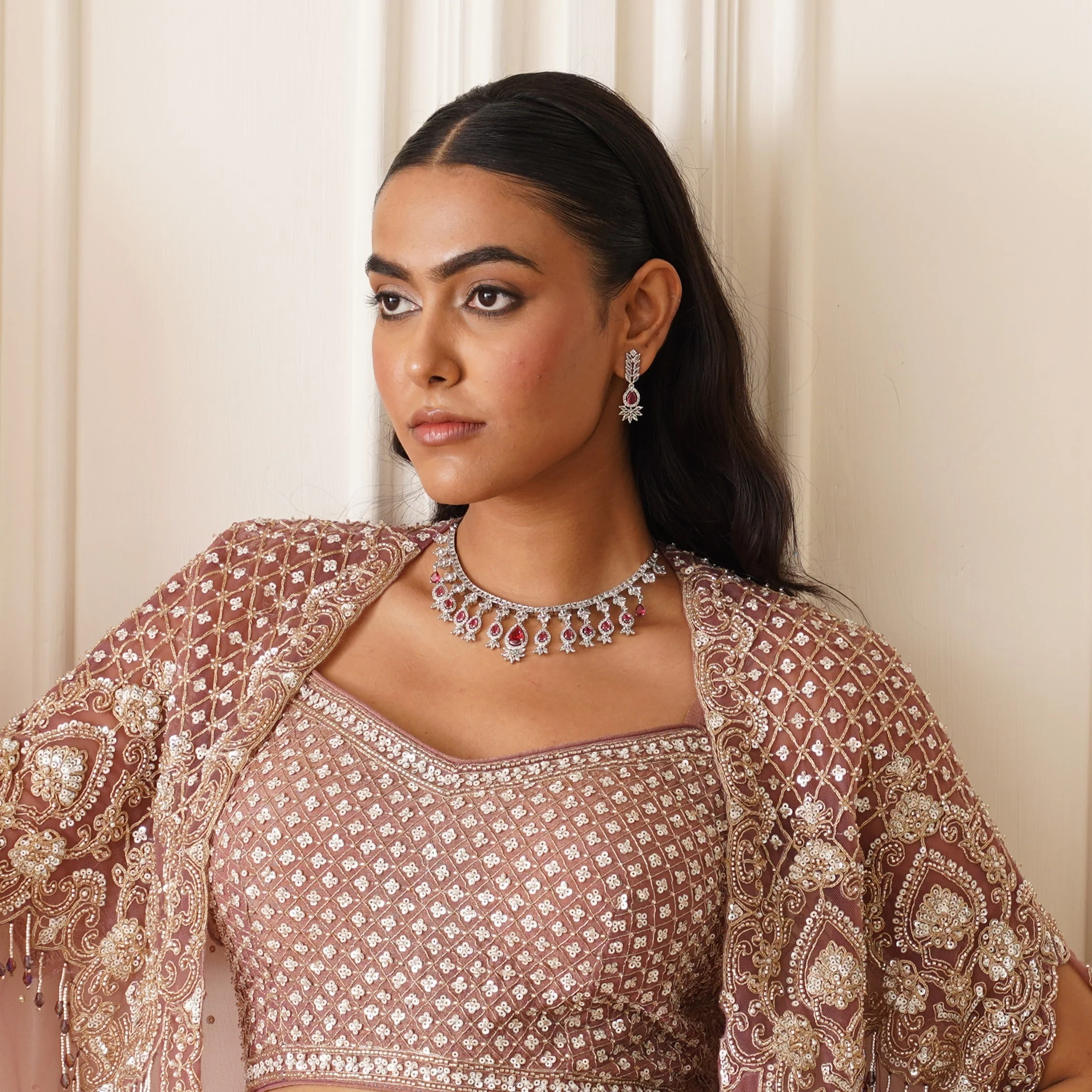 Nilofer AD Necklace Set - Ruby - Image 10