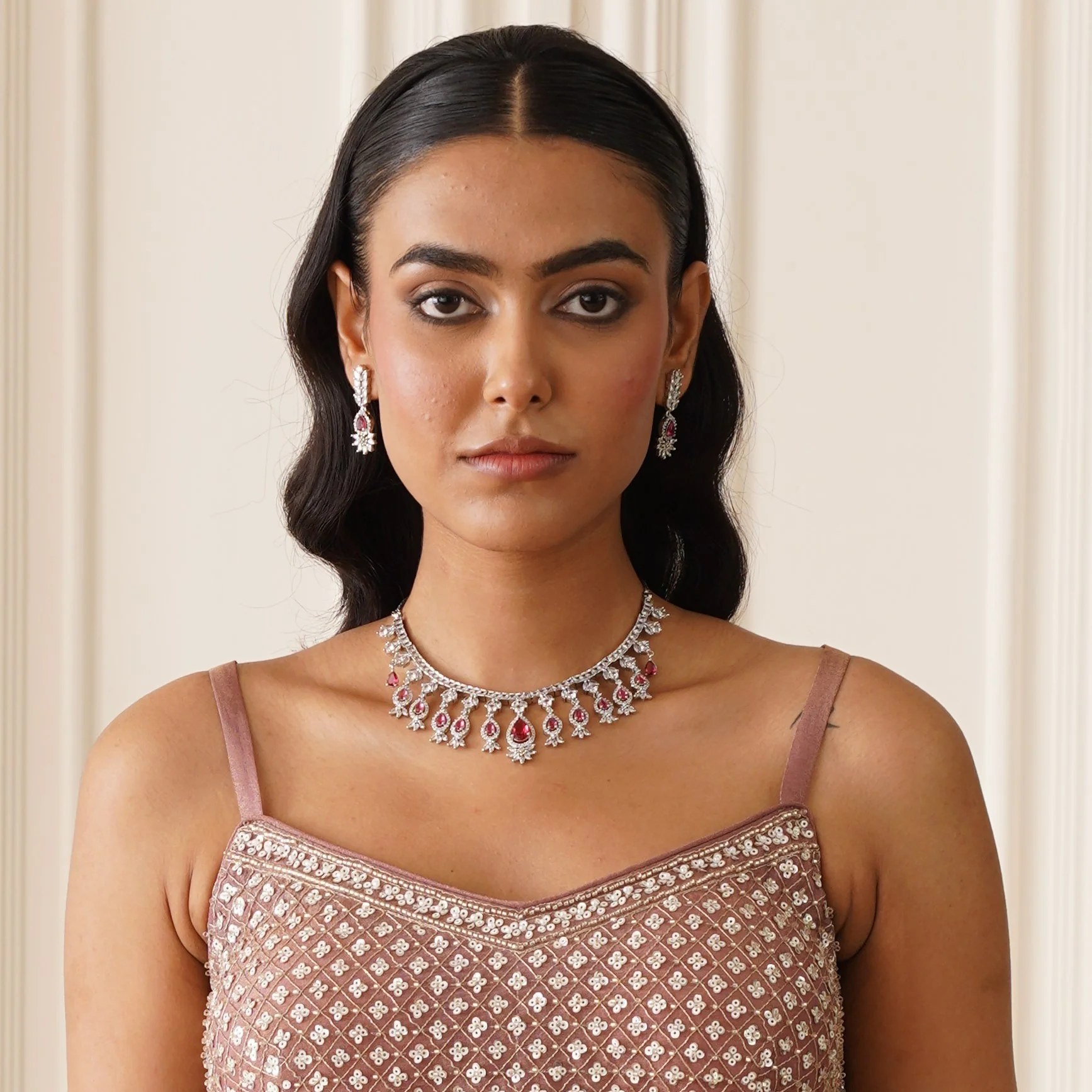 Nilofer AD Necklace Set - Ruby - Image 11