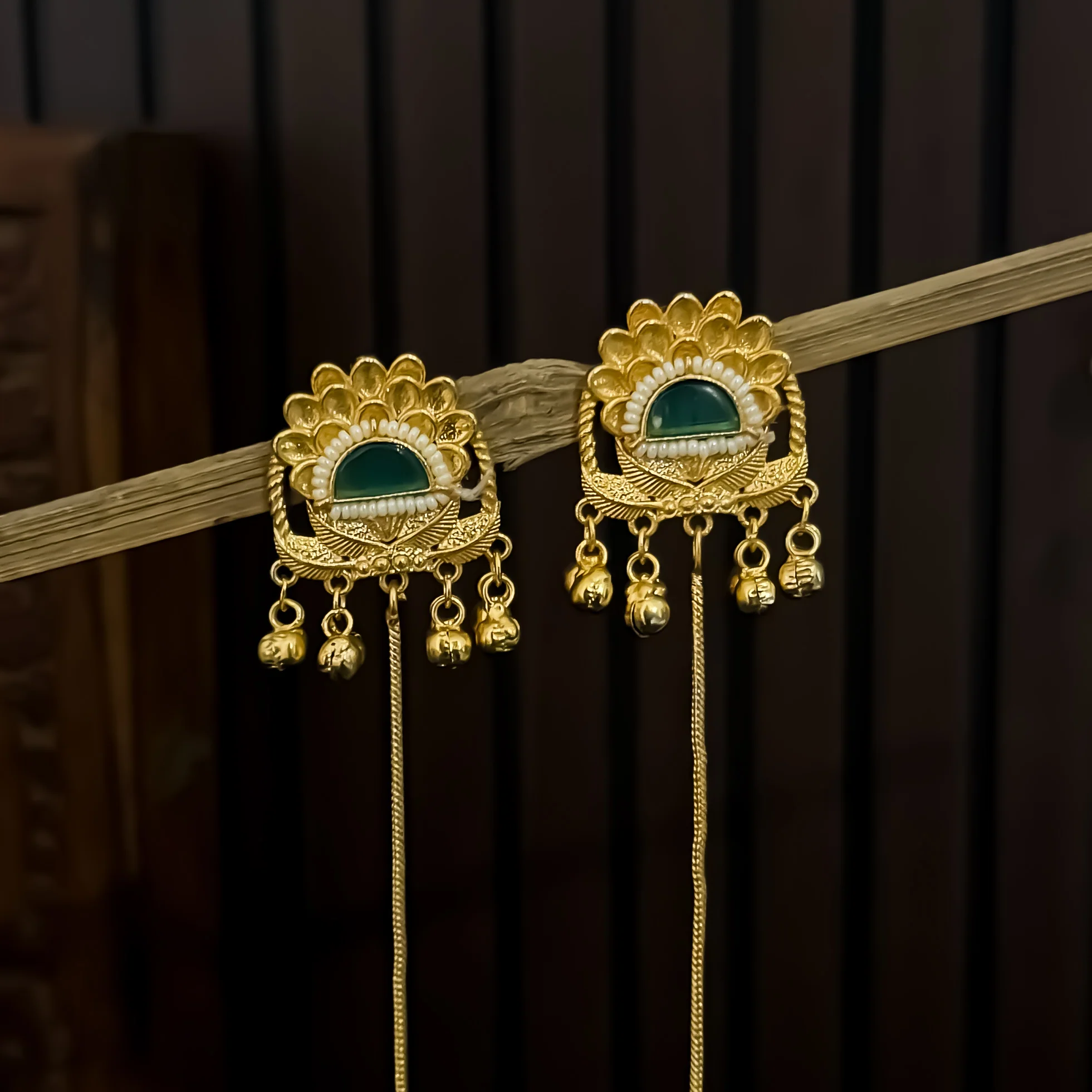 Nishita Premium Kashmiri Brass Ghungroo Dejhoor Earrings - Pastel green - Image 2
