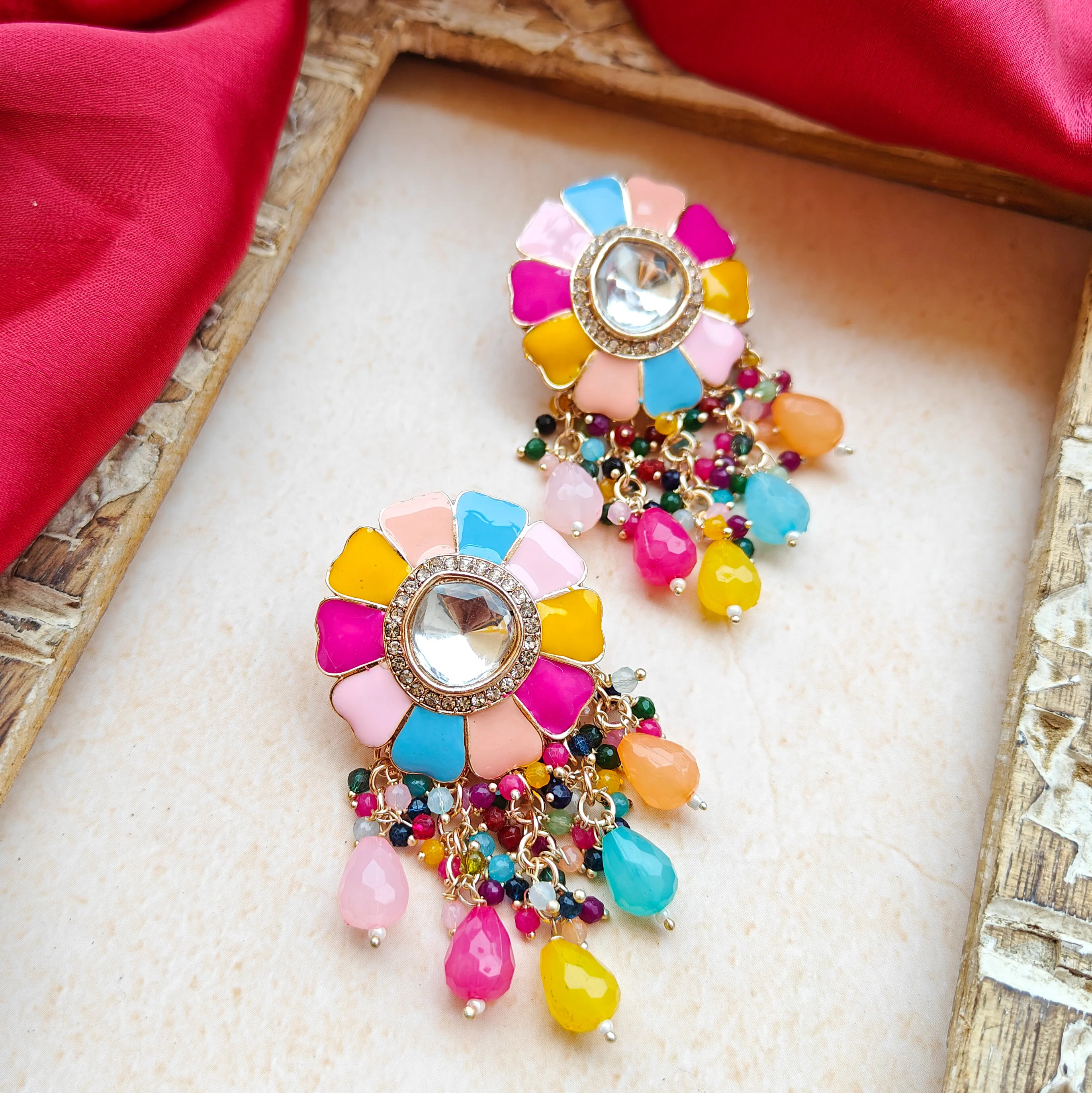Noori Polki Stud Earrings - Multi - Image 3