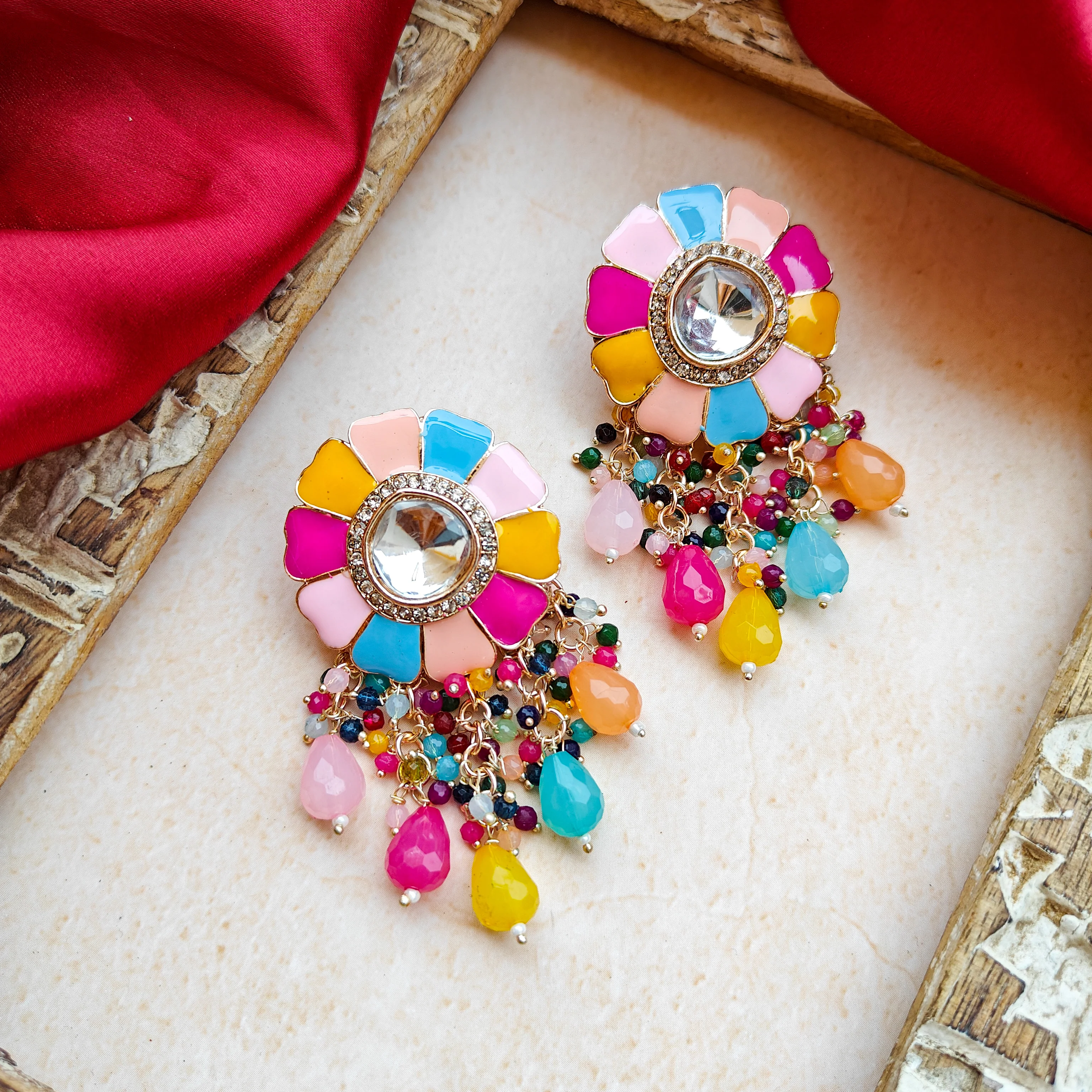 Noori Polki Stud Earrings - Multi - Image 4