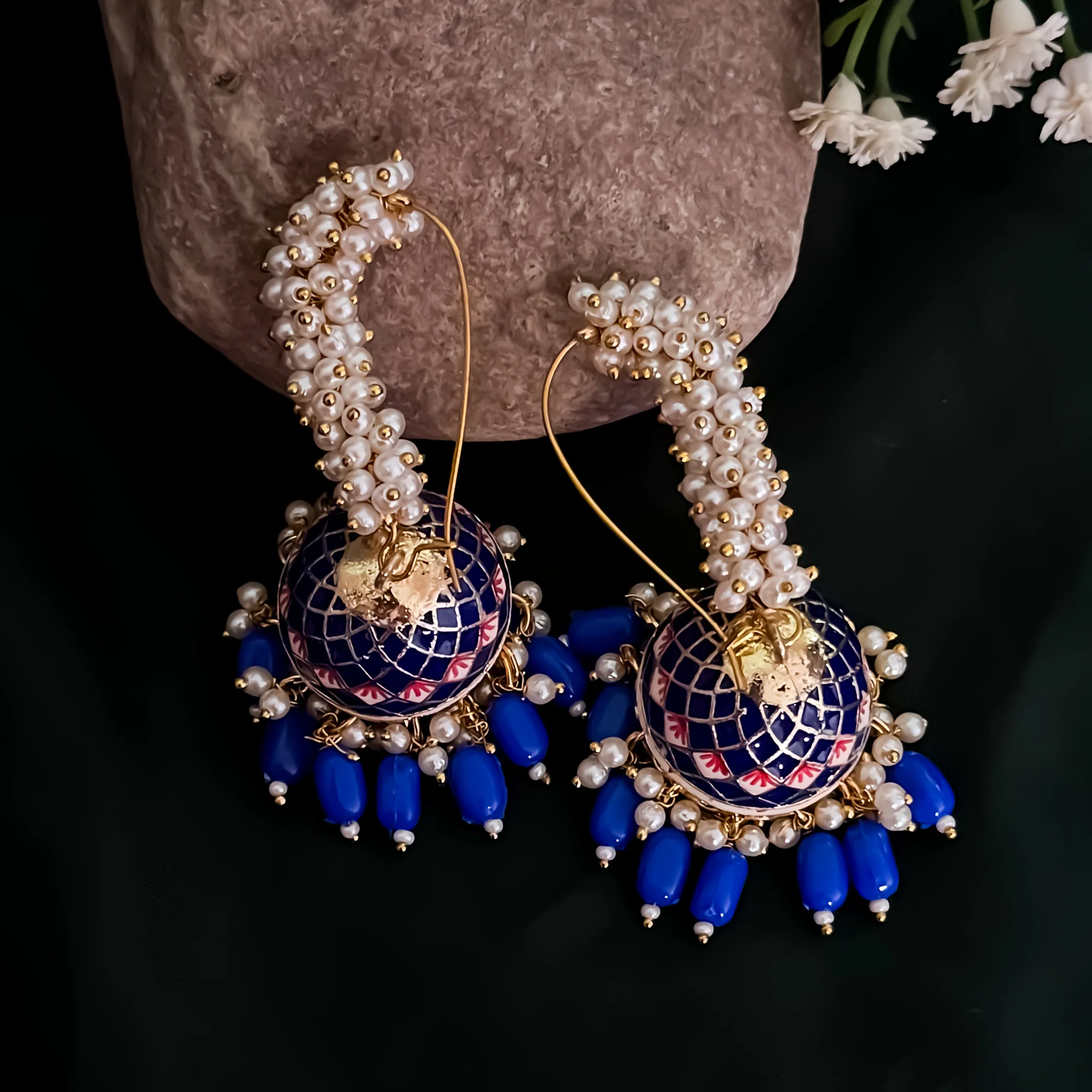 Paro Ganthan Meenakari Jhumka - Blue - Image 3