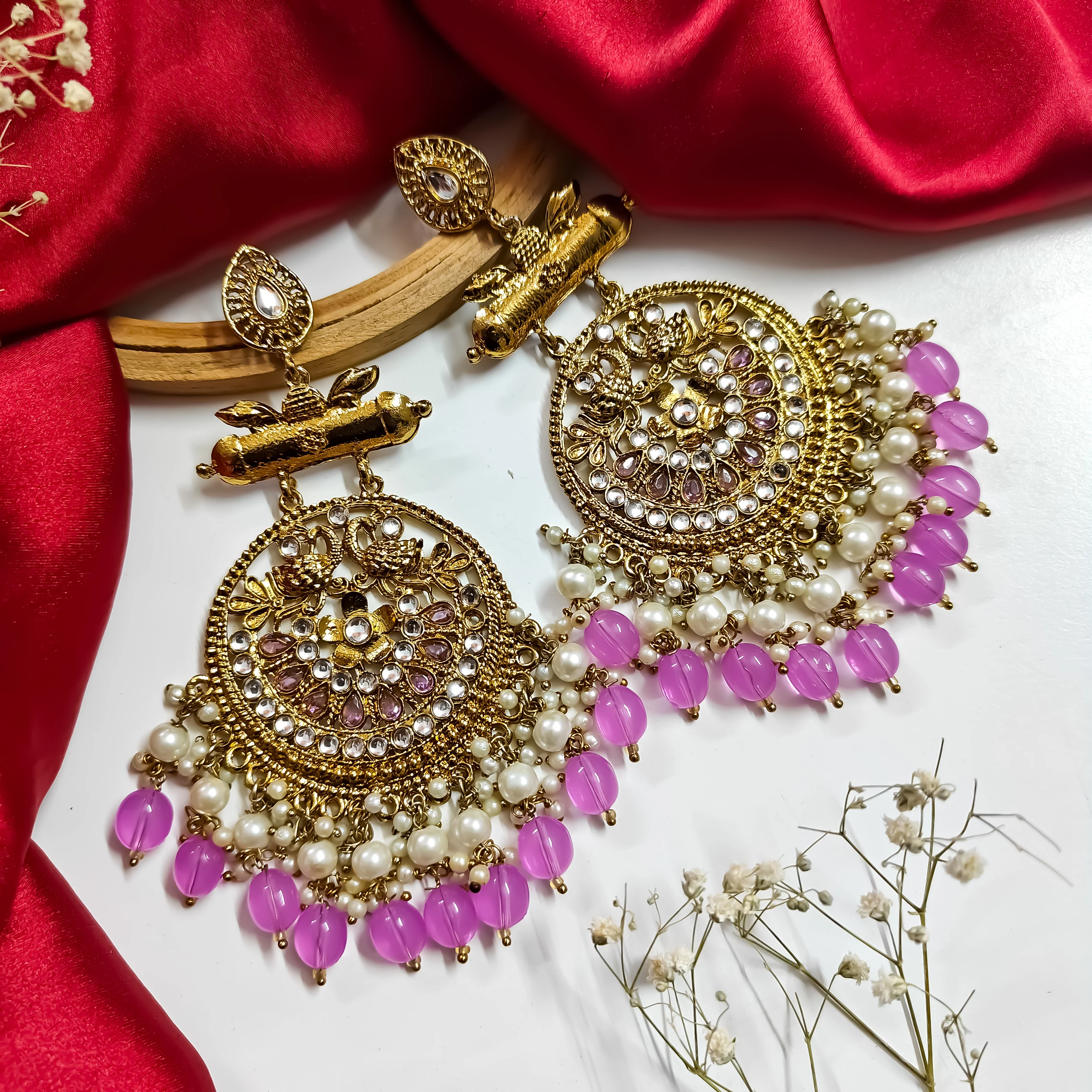 Preet Chandbali Earrings - Lavender - Image 3