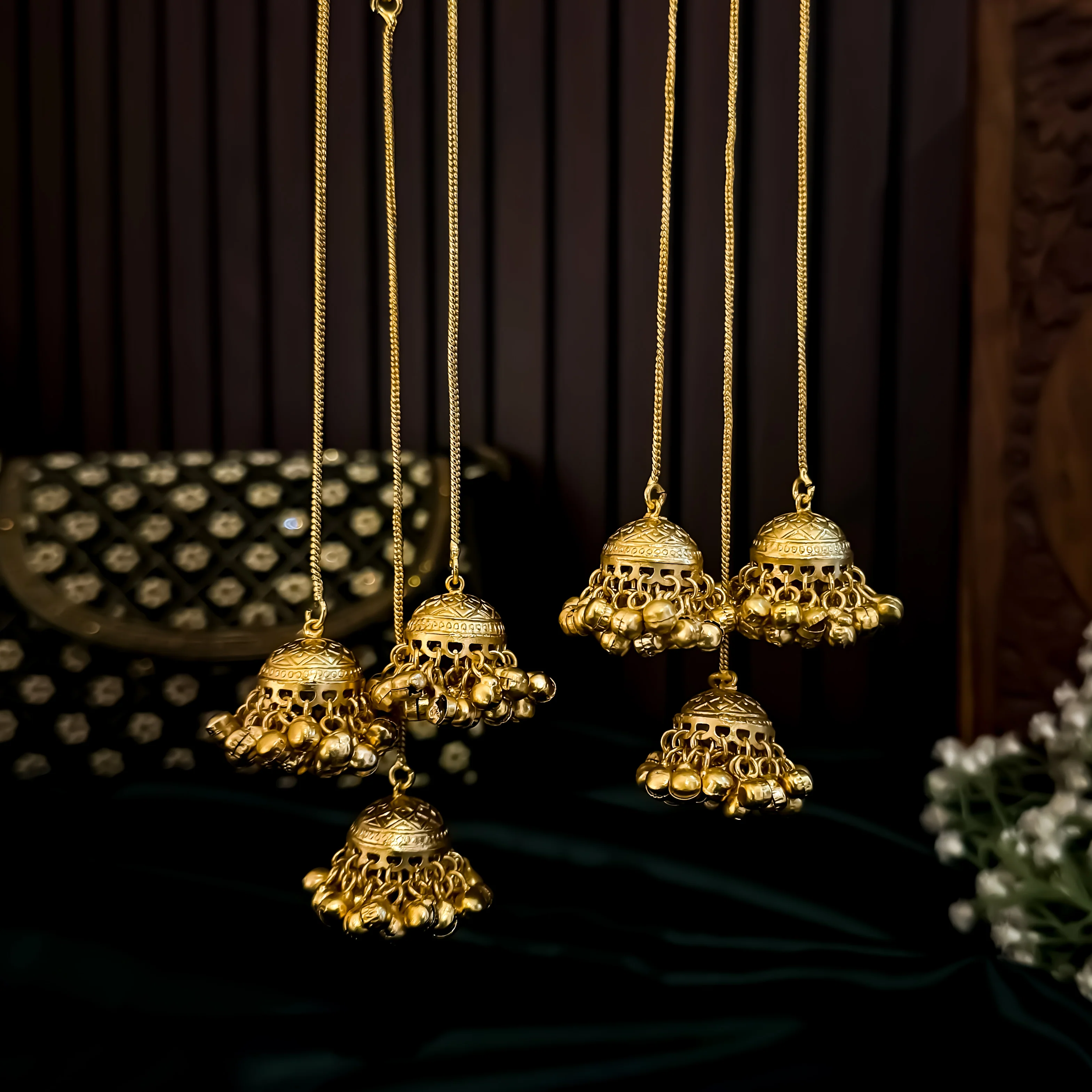 Pritika Kashmiri Brass Dejhoor Jhumka Ghungroo Earrings - Green - Image 3