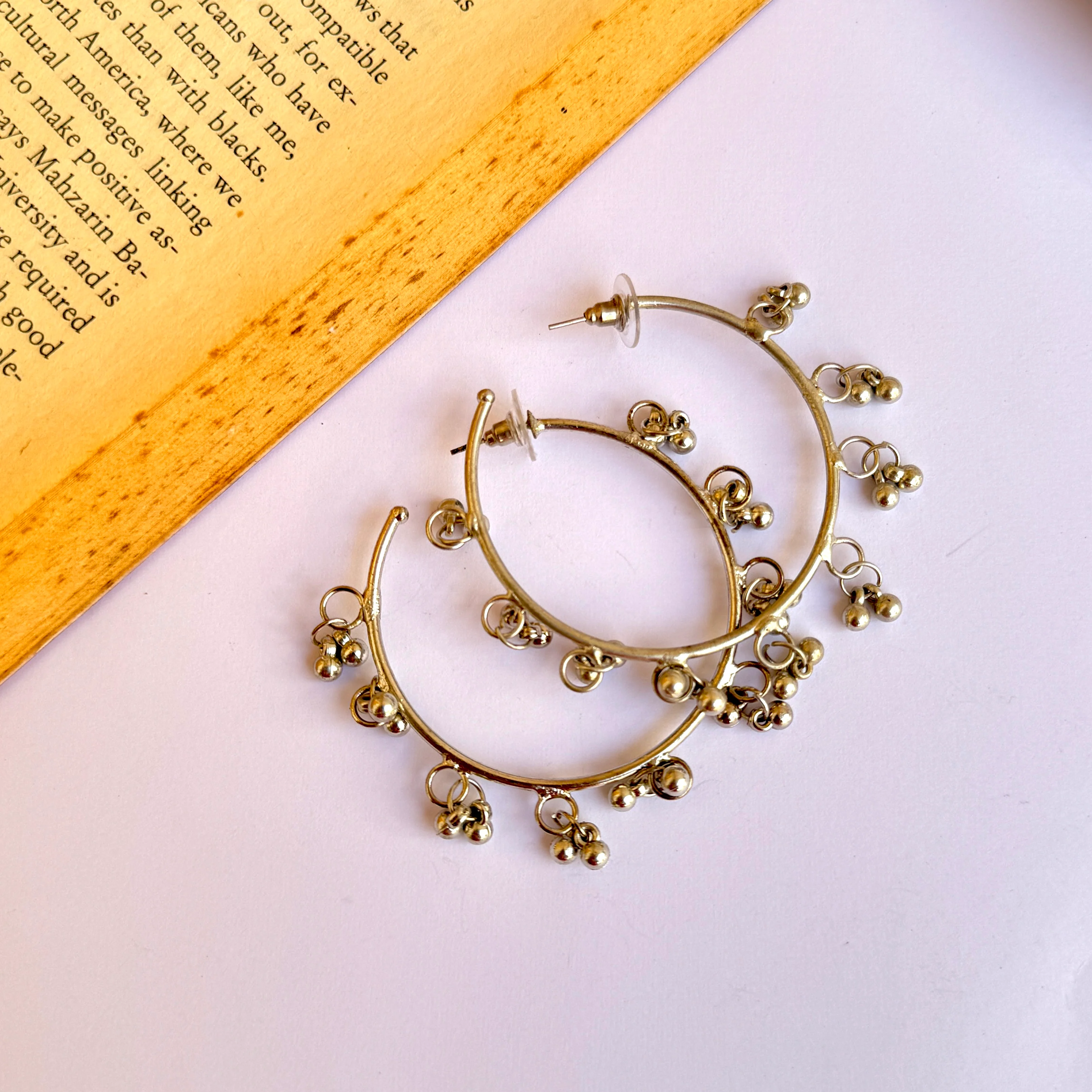 Ghunghroo Silver Oxidised Hoop Earring - Image 5