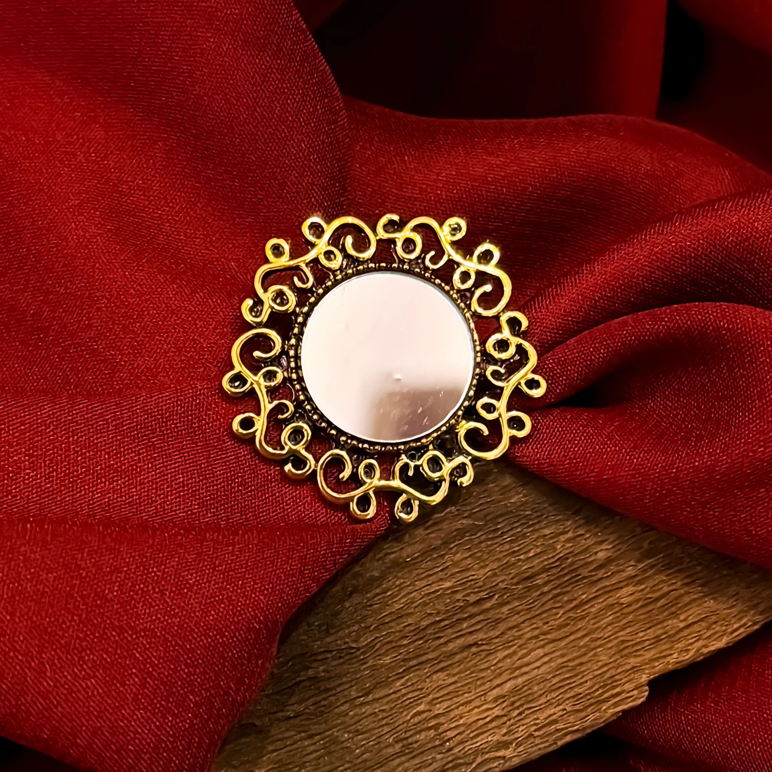 Kiana Mirror Statement Adjustable Ring - Golden - Image 2