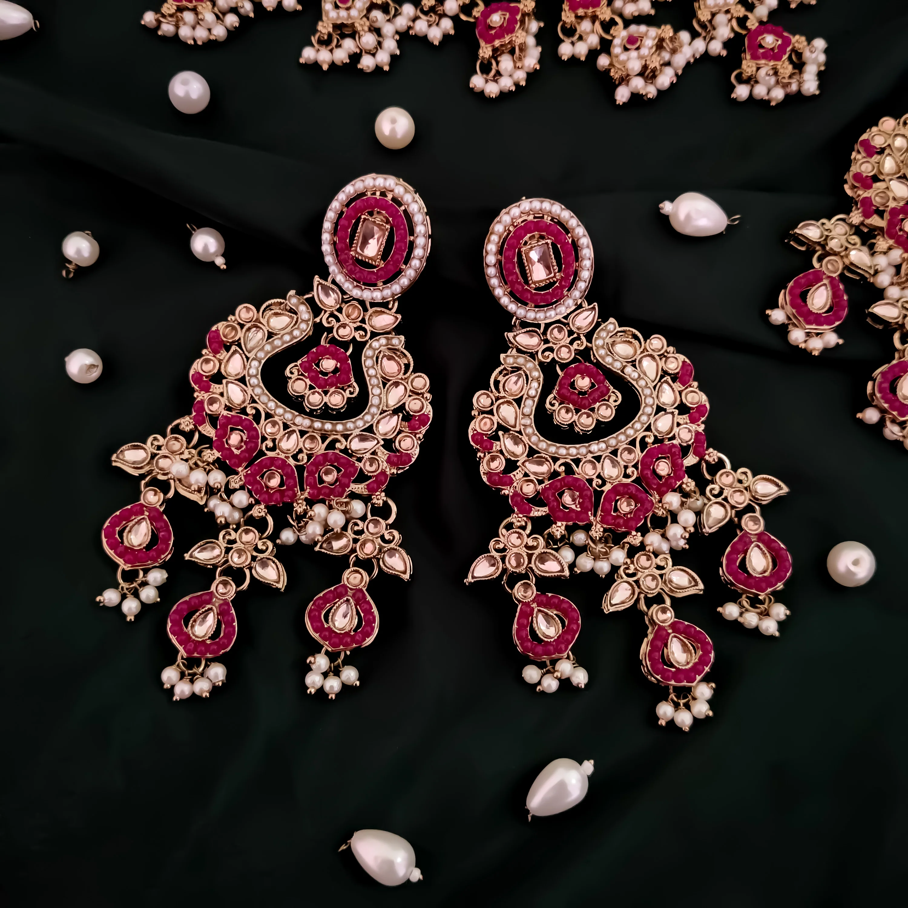 Rehan Jadau Reverse AD Necklace Set - Pink - Image 4
