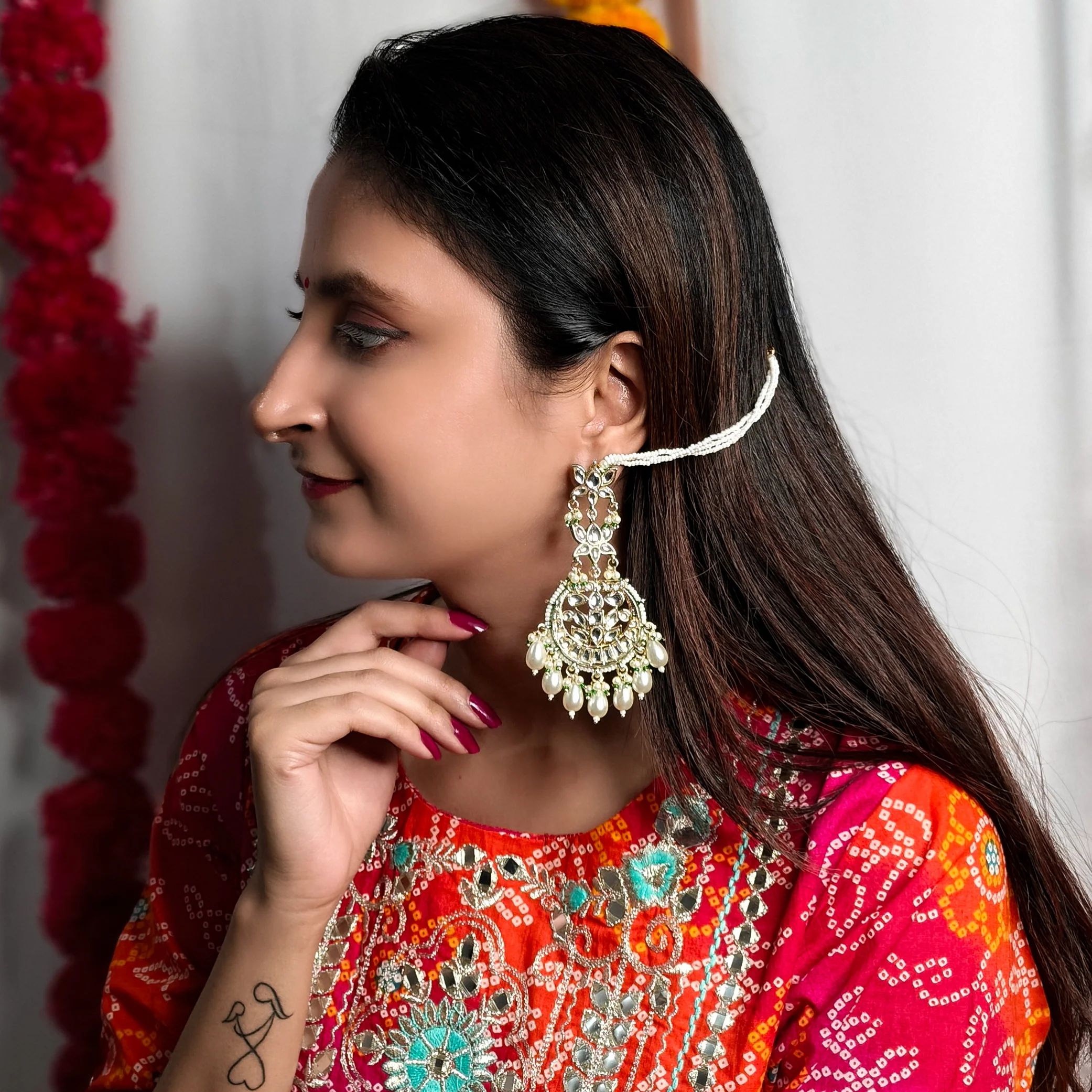Rehmat Chandbali Earrings with Sahara - Golden - Image 3