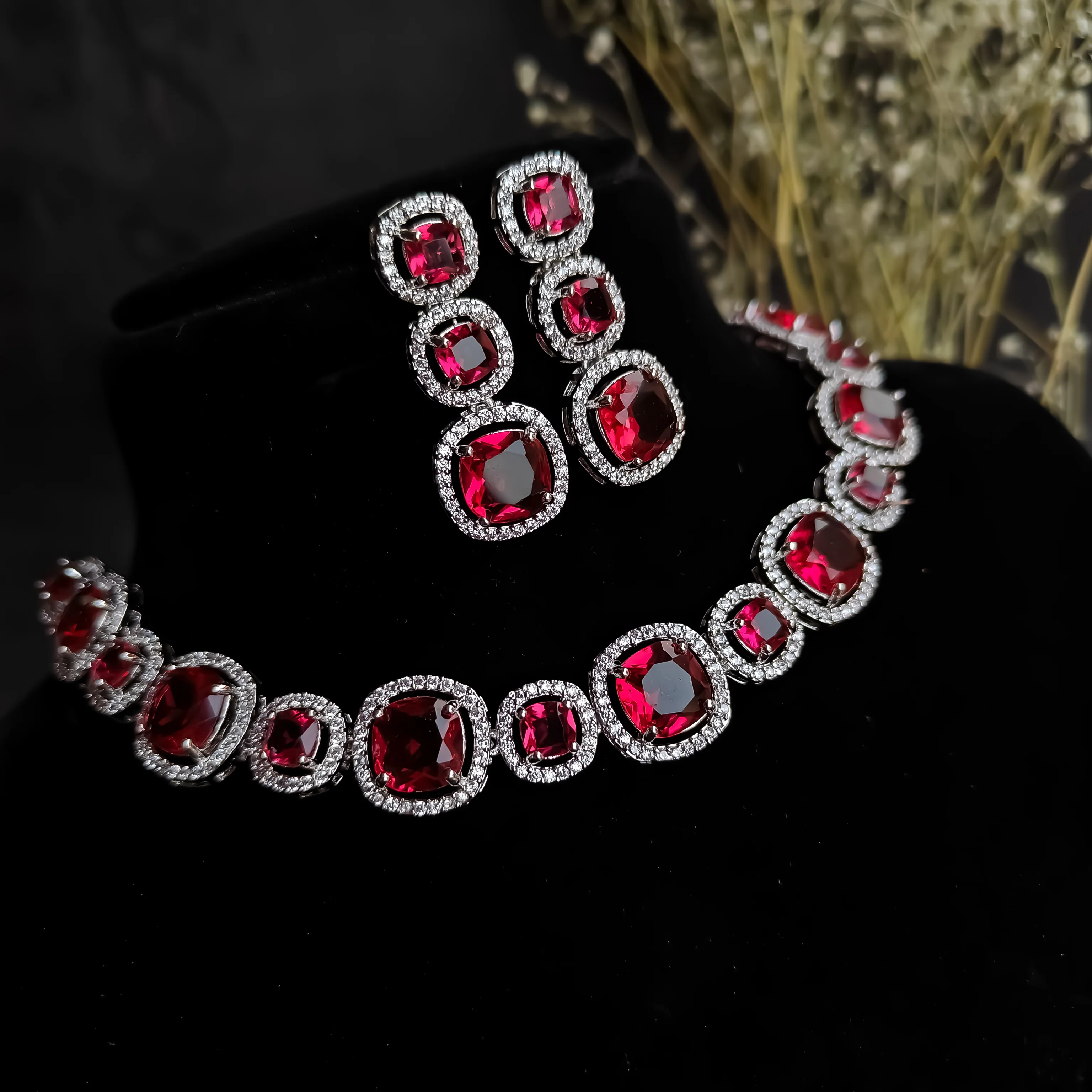 Rhea AD Necklace Set - Ruby Red - Image 3
