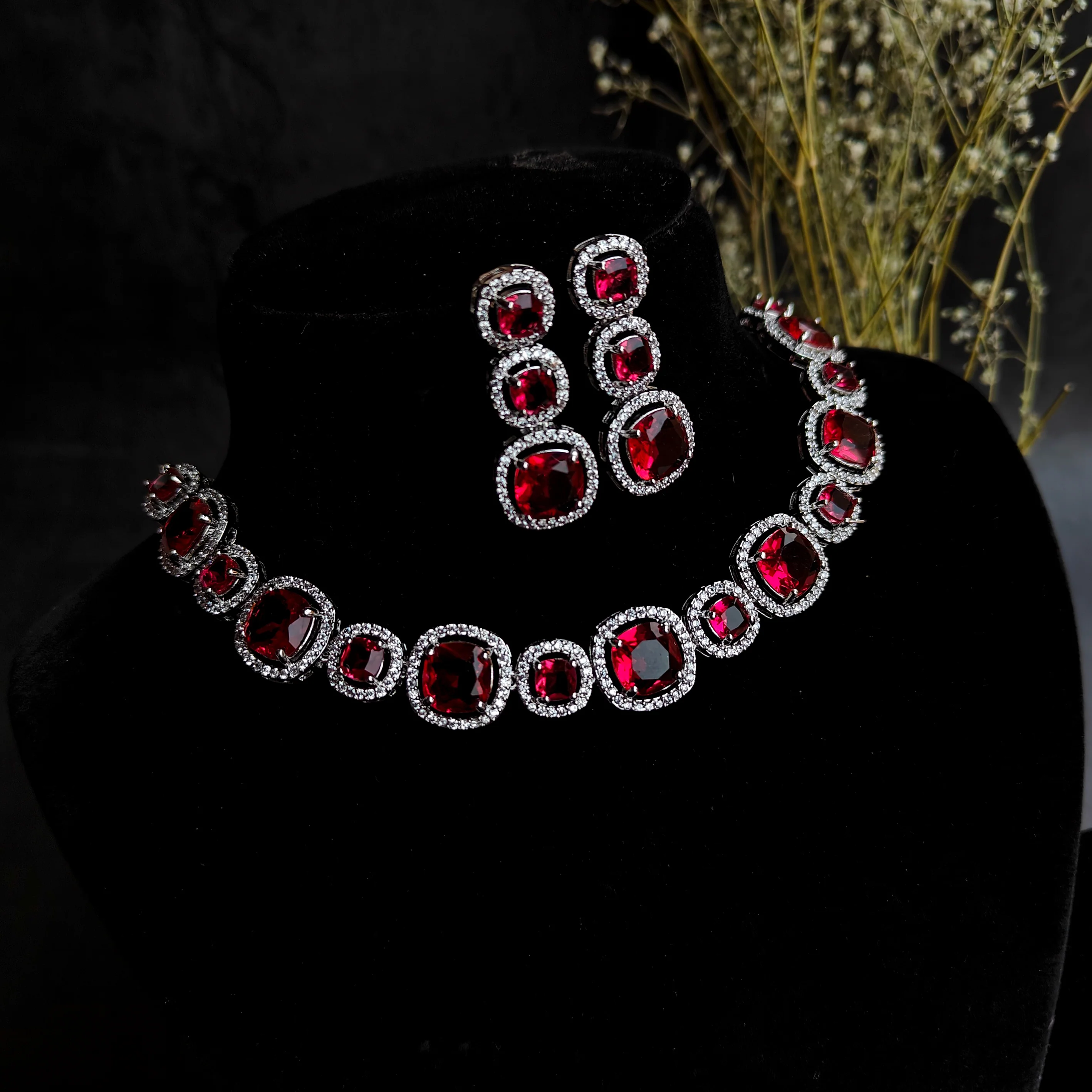 Rhea AD Necklace Set - Ruby Red - Image 5
