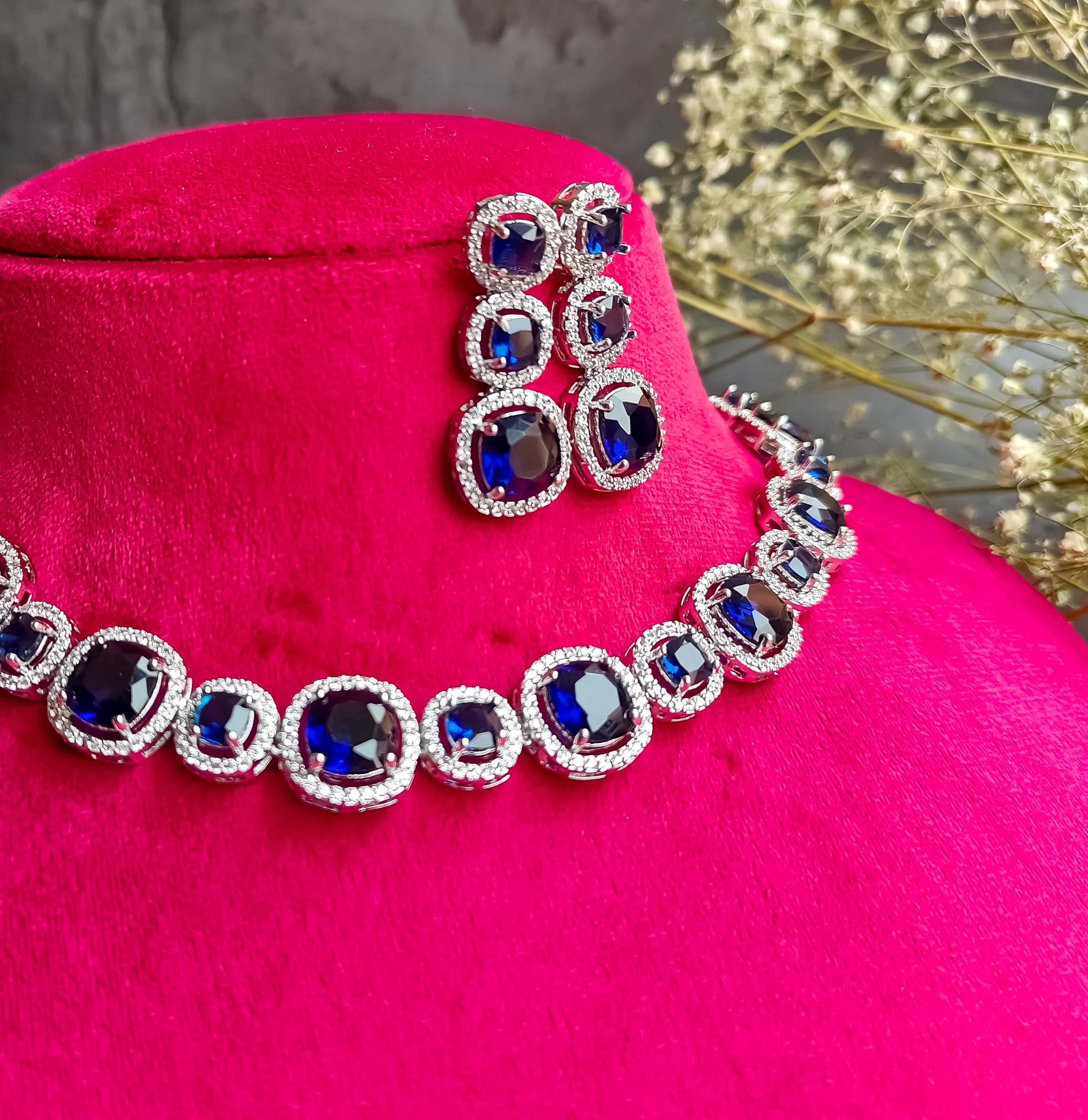 Rhea AD Necklace Set Navy - Blue - Image 3