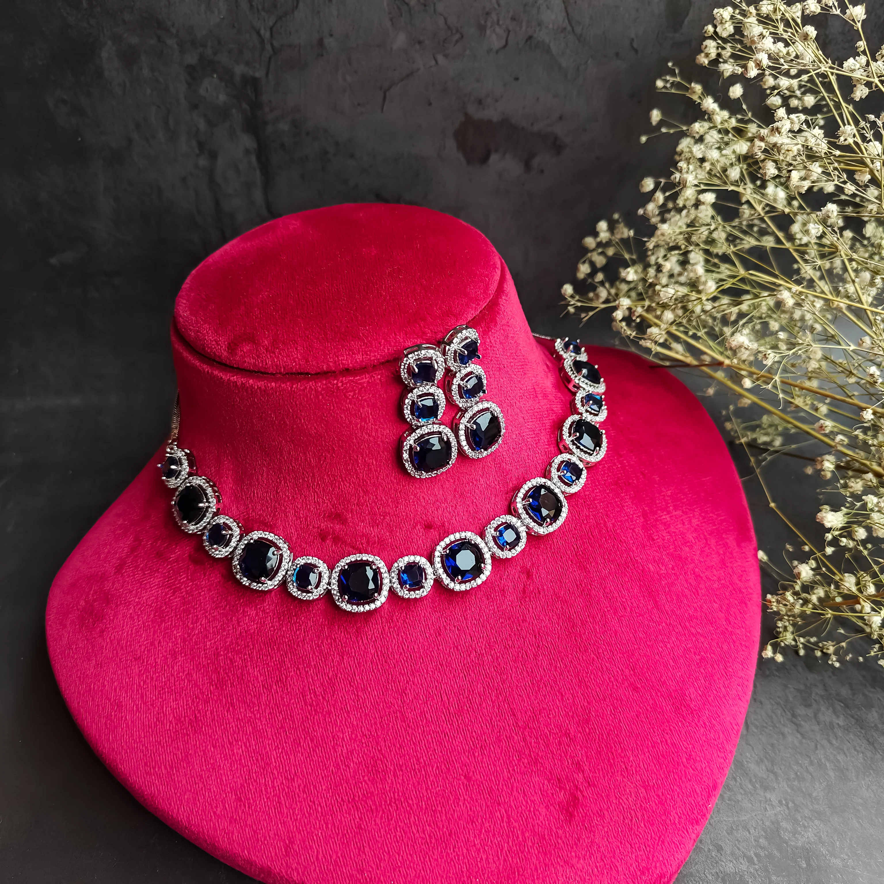 Rhea AD Necklace Set Navy - Blue - Image 4