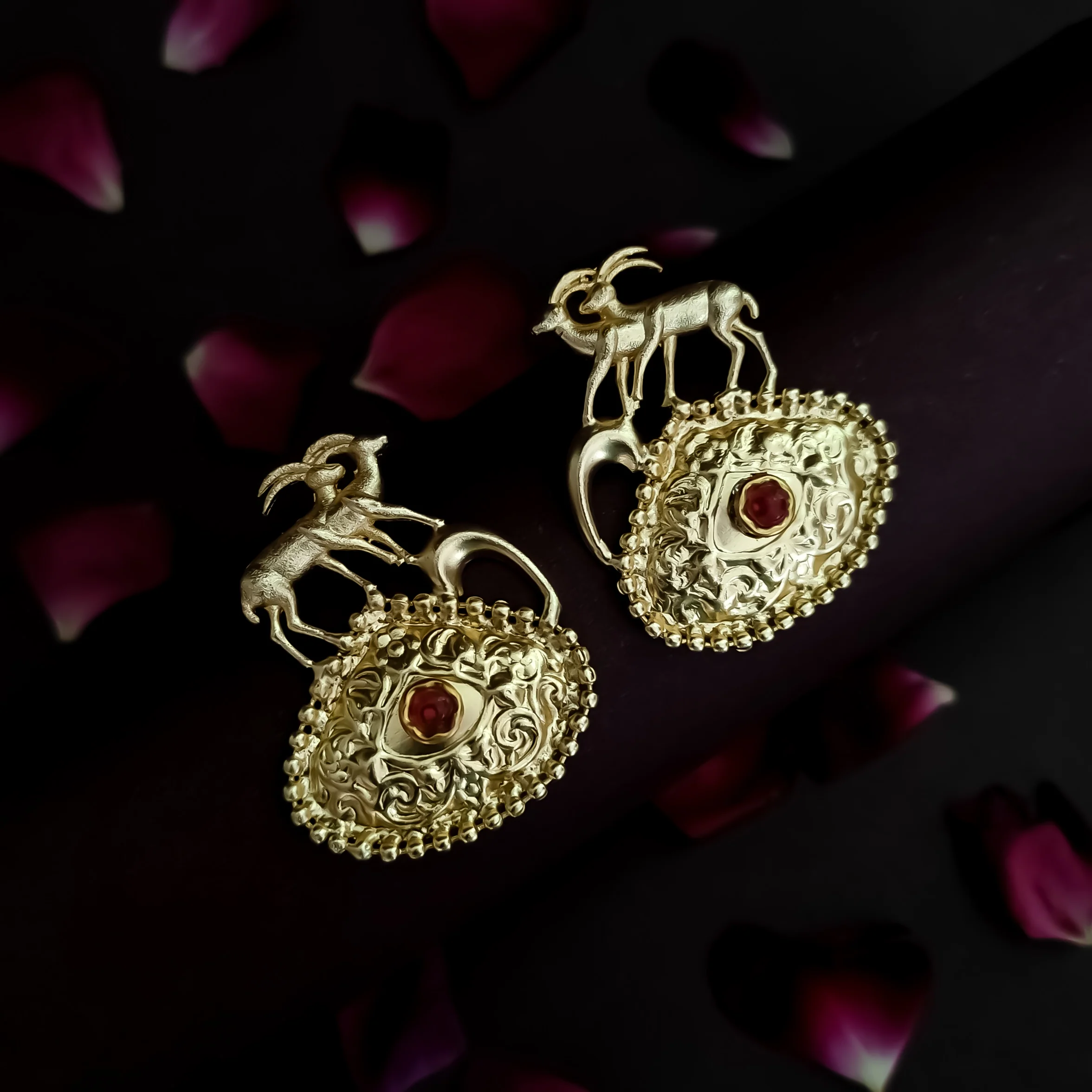Saanvi Handcrafted Brass Earrings - Red - Image 4